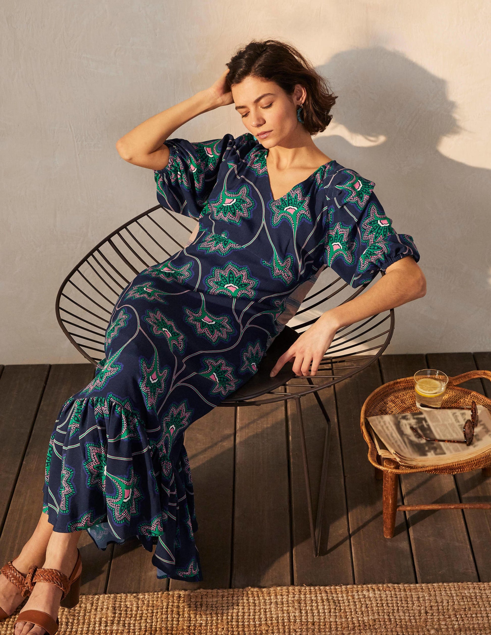 Claire Tiered Maxi Dress-Navy, Ornate Floral Vine-1