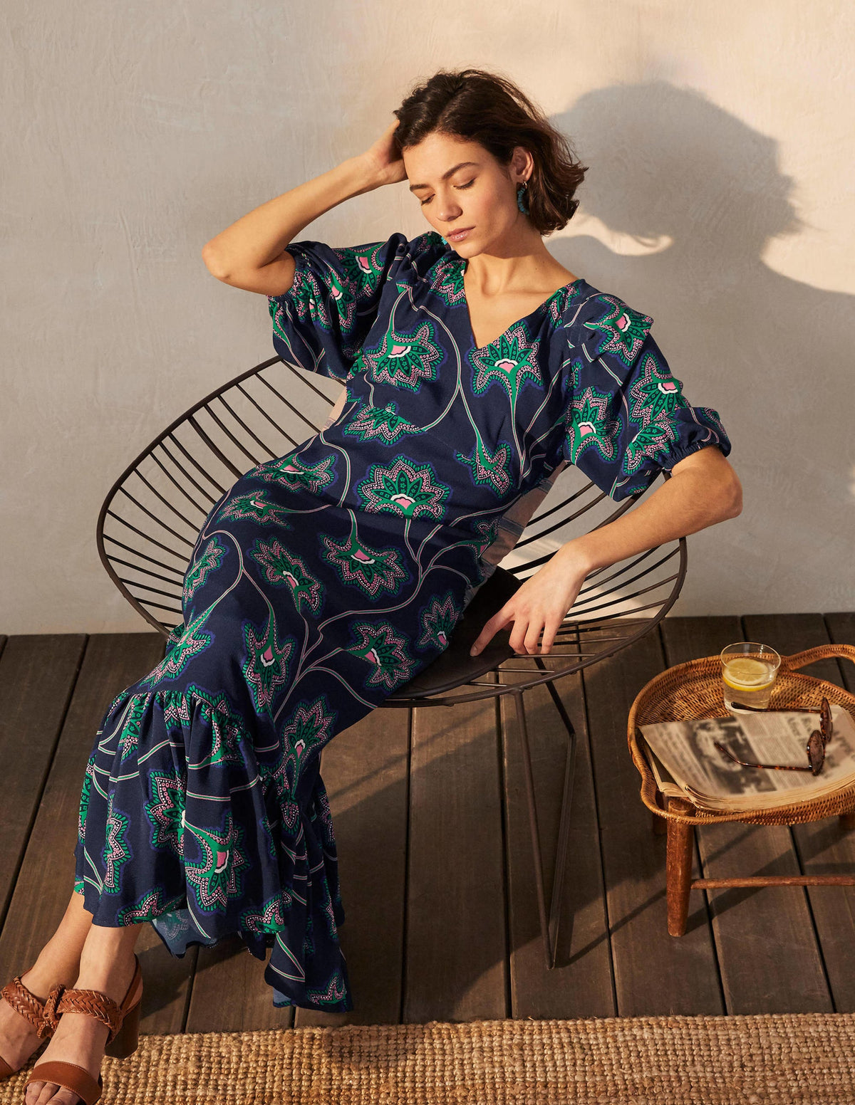 Claire Tiered Maxi Dress-Navy, Ornate Floral Vine - Image 1