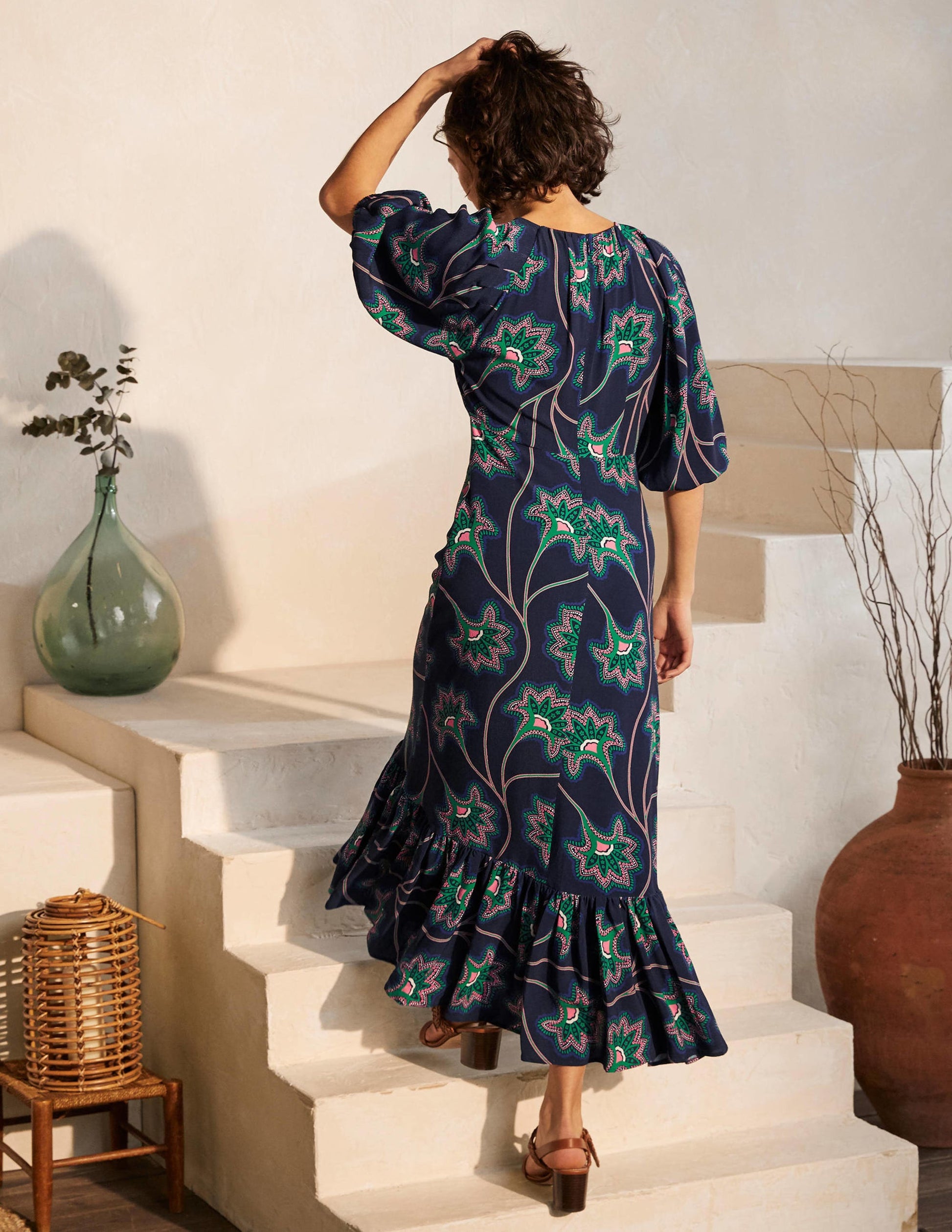 Claire Tiered Maxi Dress-Navy, Ornate Floral Vine-3