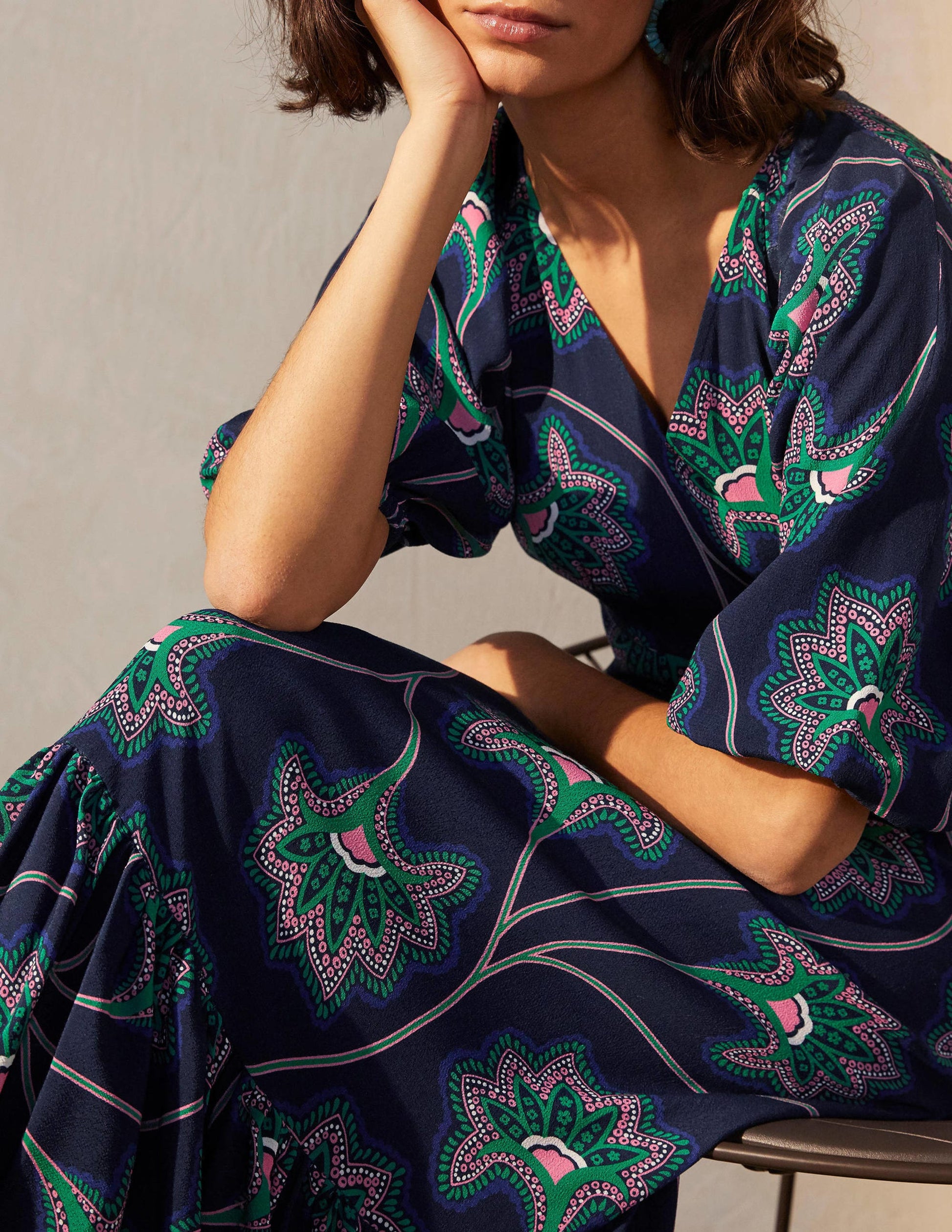 Claire Tiered Maxi Dress-Navy, Ornate Floral Vine-4