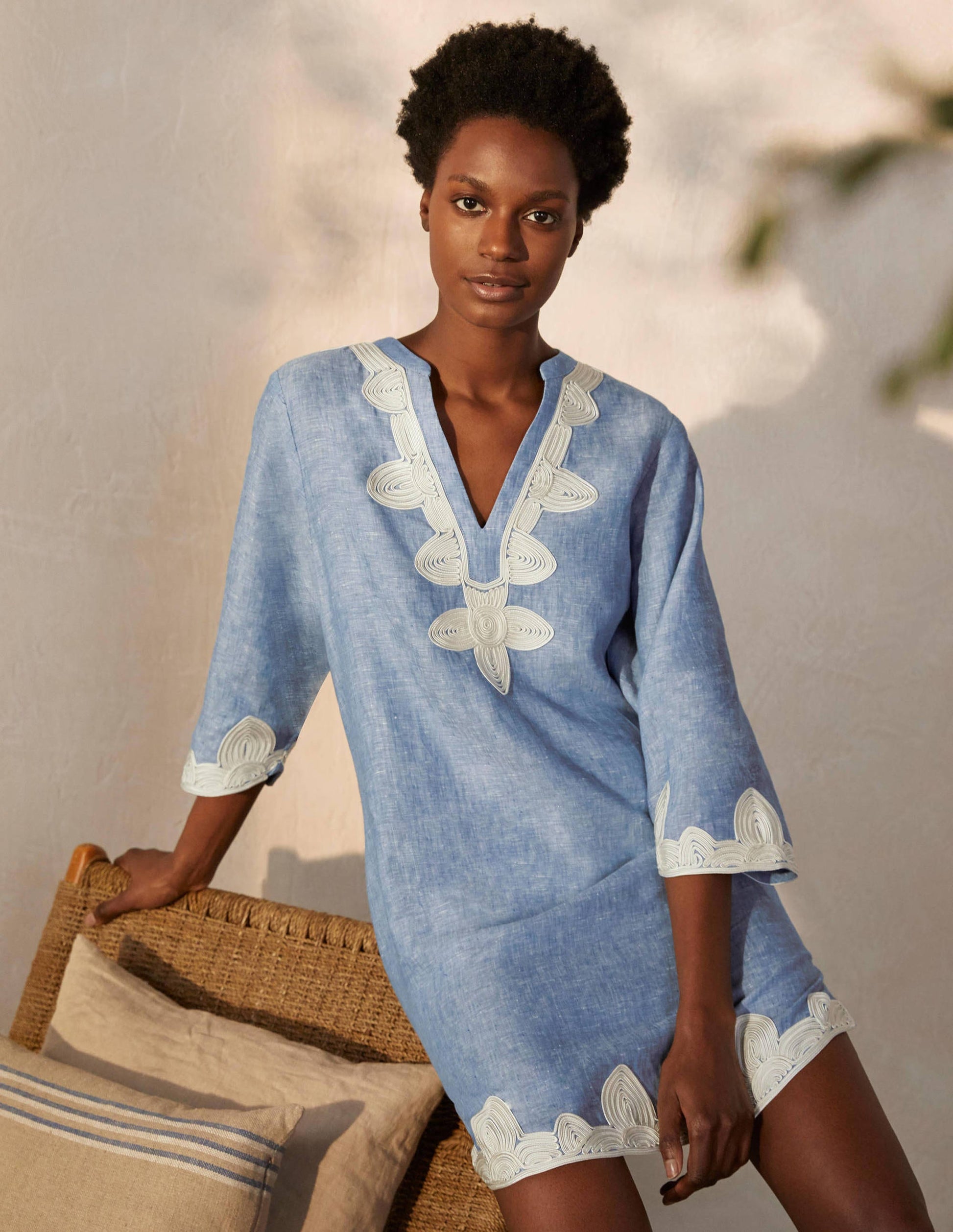 Bella Embroidered Linen Dress-Grey Blue Chambray/Ivory-4