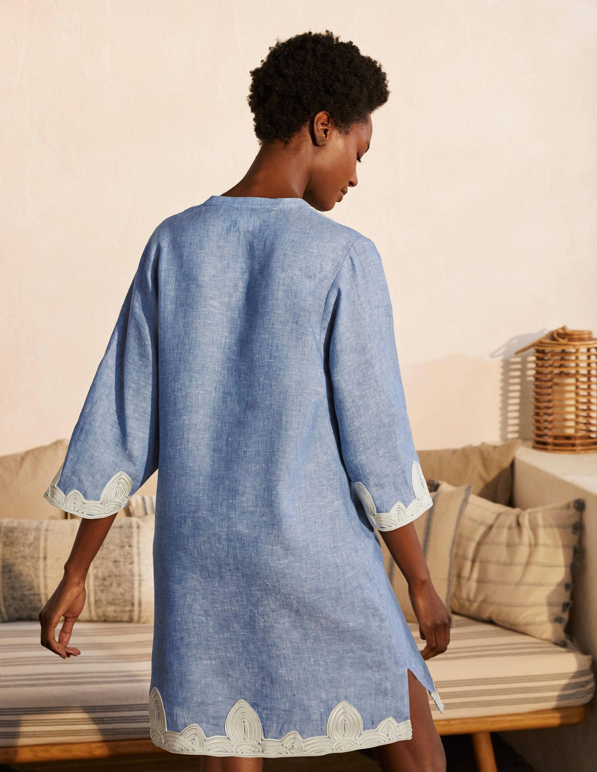 Bella Embroidered Linen Dress-Grey Blue Chambray/Ivory-2