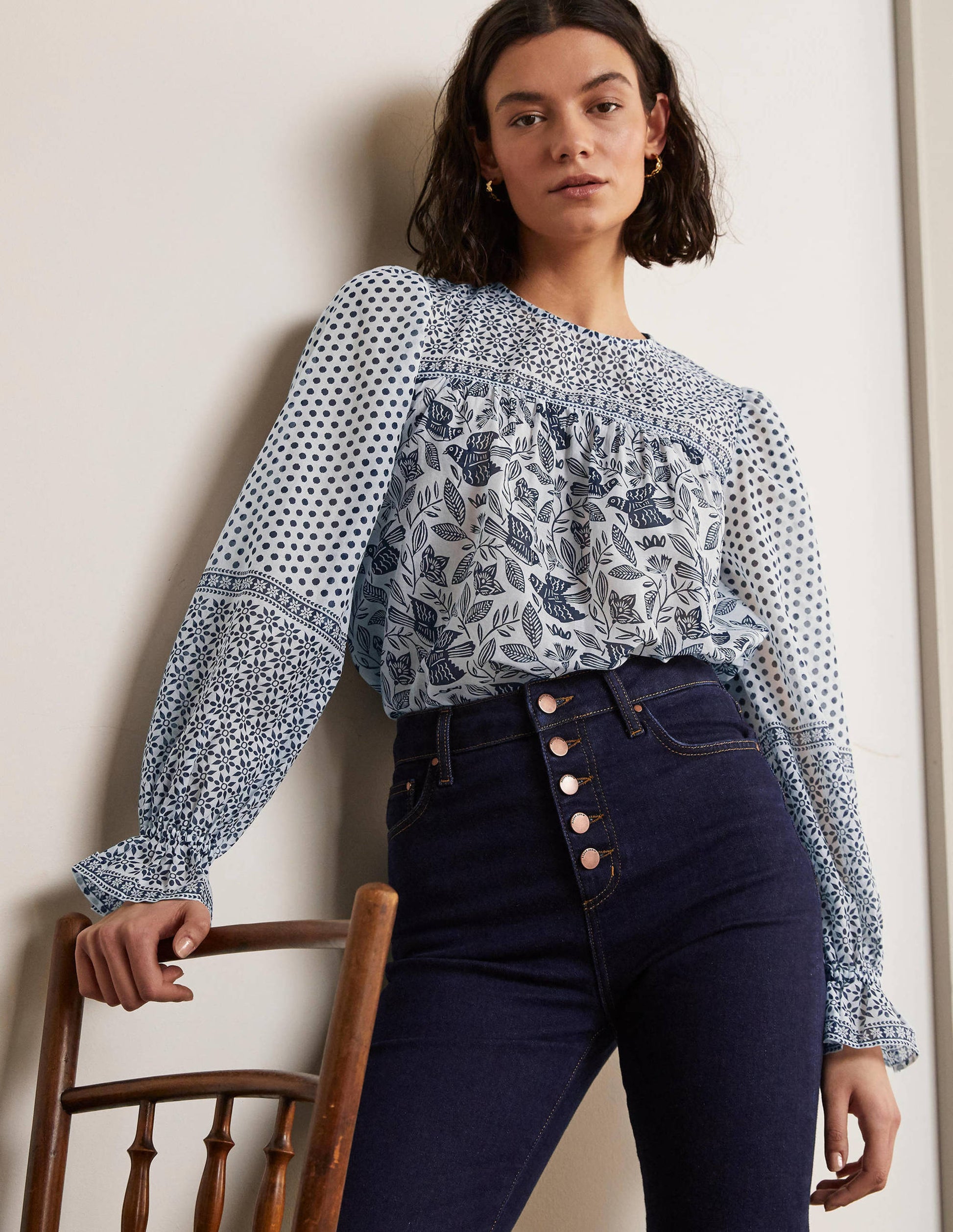 Gracie Cotton Blouse-Ivory, Meadow Flight-5