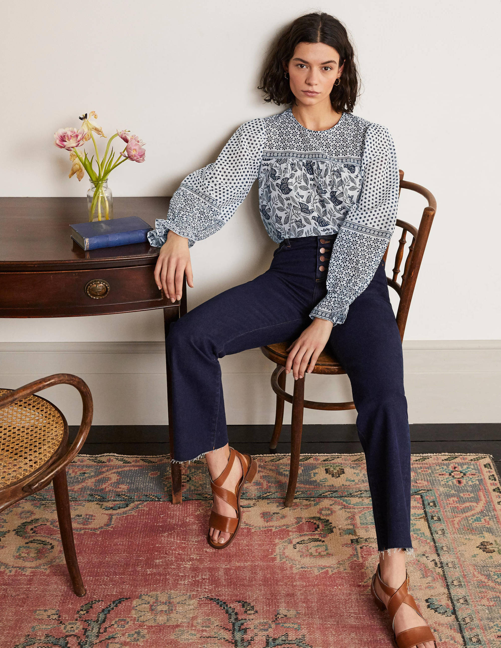 Gracie Cotton Blouse-Ivory, Meadow Flight - Image 1