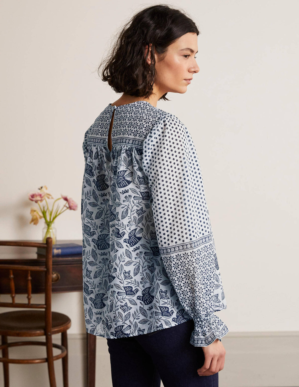 Gracie Cotton Blouse-Ivory, Meadow Flight - Image 2
