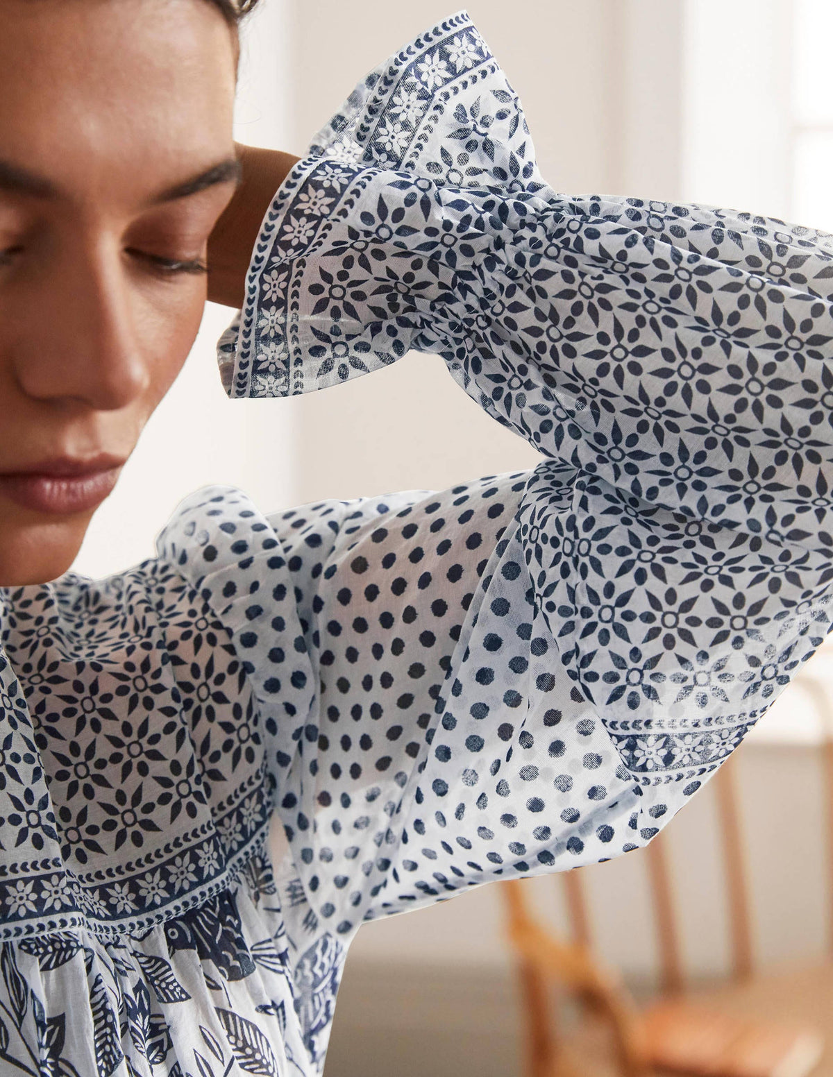 Gracie Cotton Blouse-Ivory, Meadow Flight-3