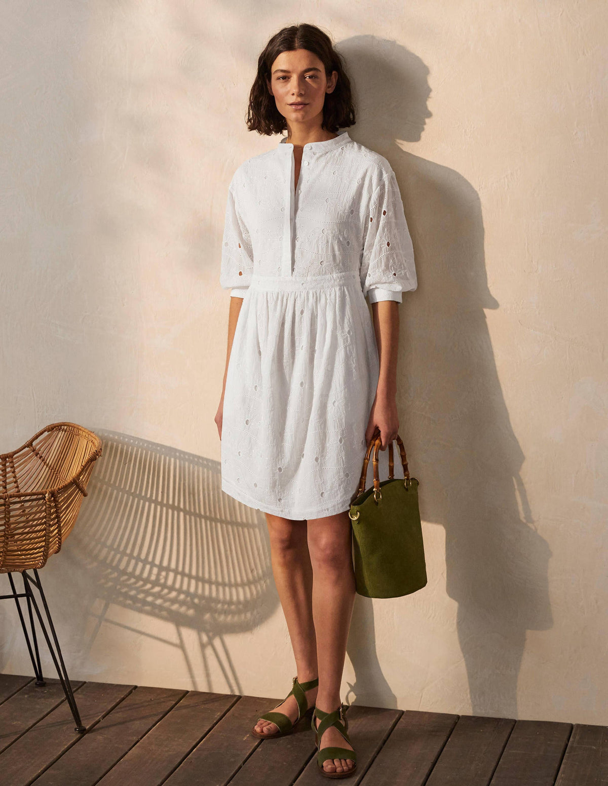 Broderie Cotton Dress-White - Image 4