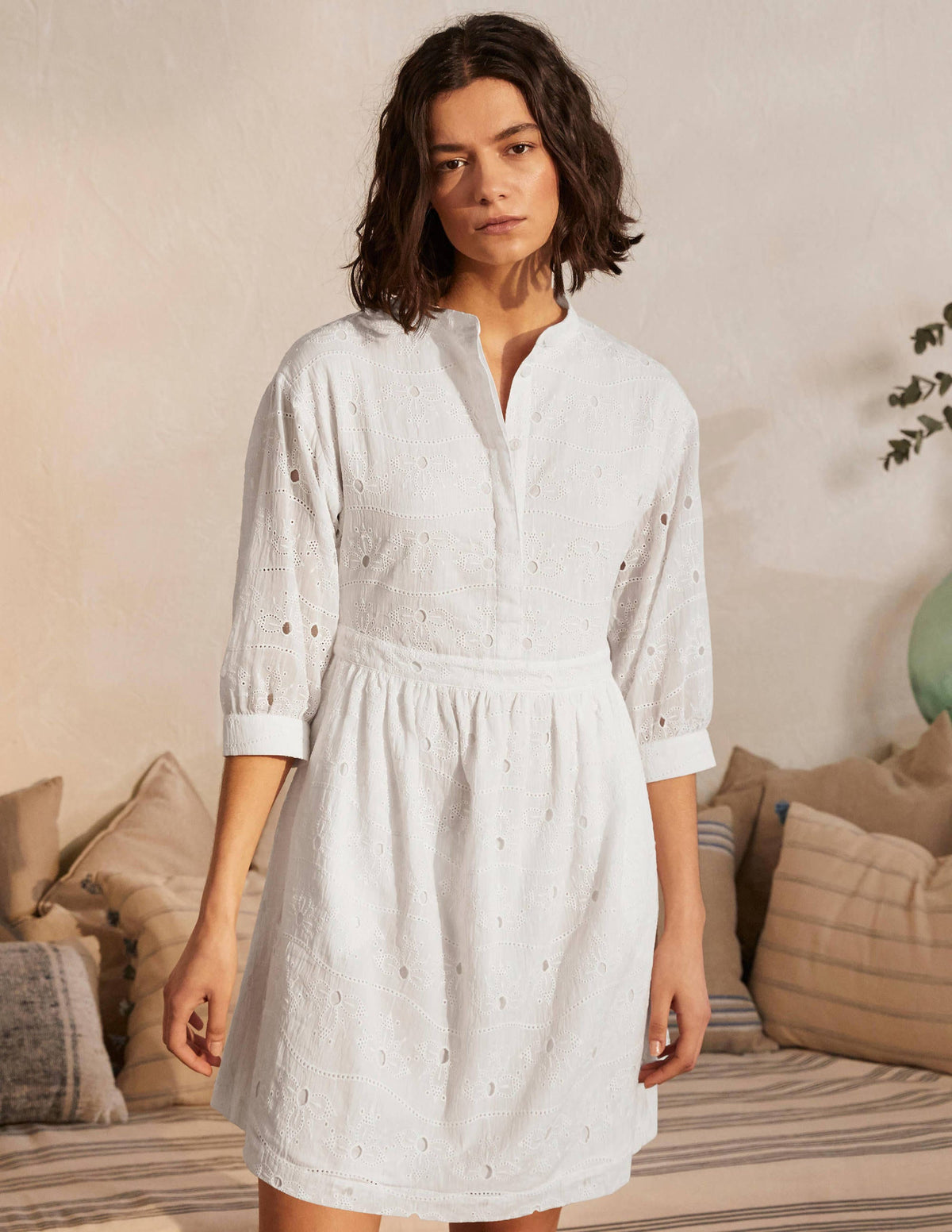 Broderie Cotton Dress-White - Image 1