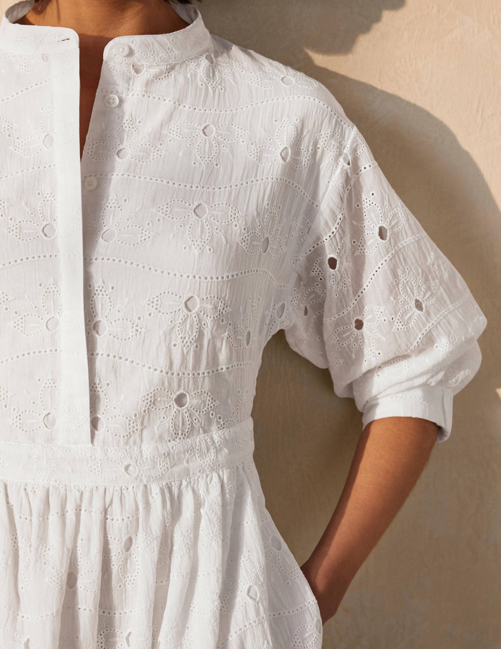 Broderie Cotton Dress-White-3