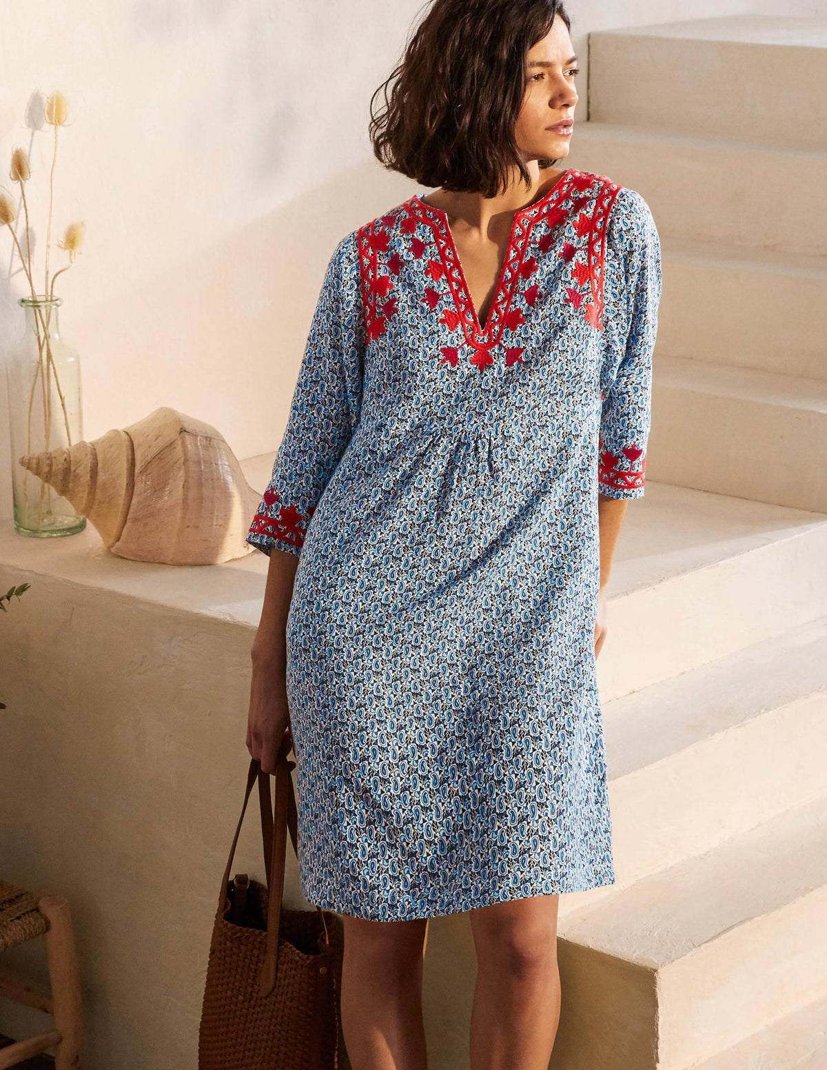 Embroidered Linen Dress-Ivory, Pretty Paisley - Image 5