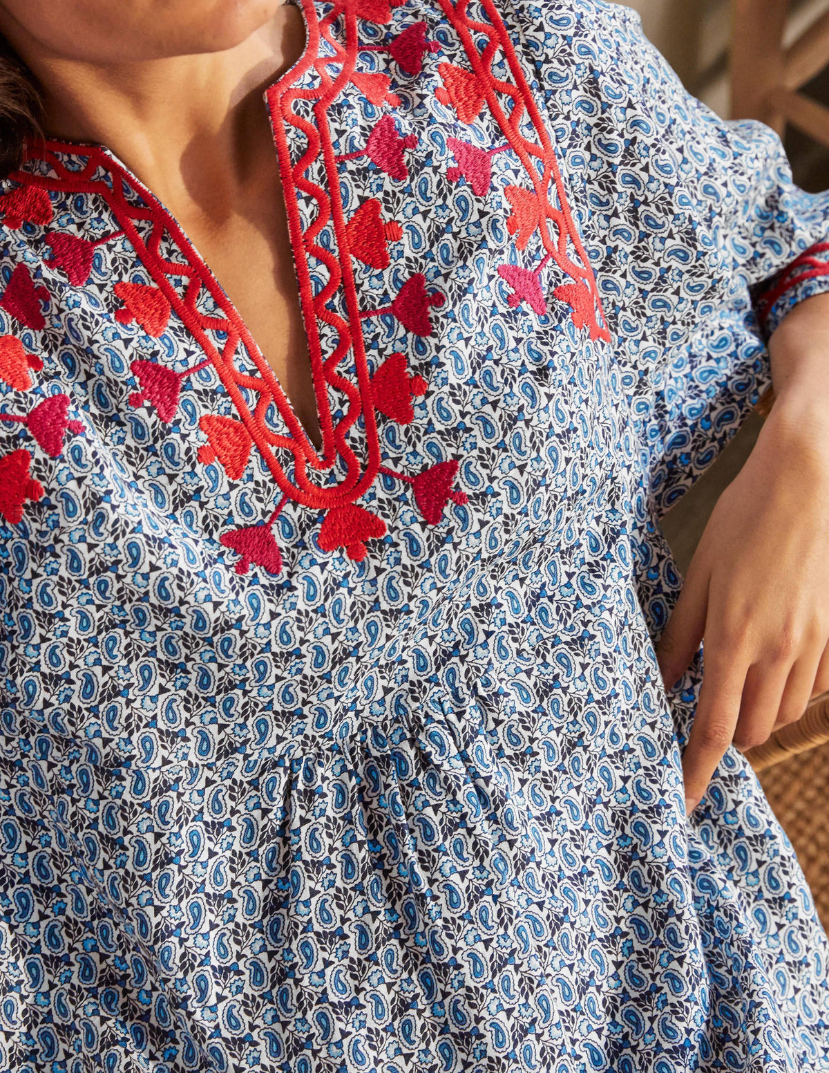 Embroidered Linen Dress-Ivory, Pretty Paisley - Image 3