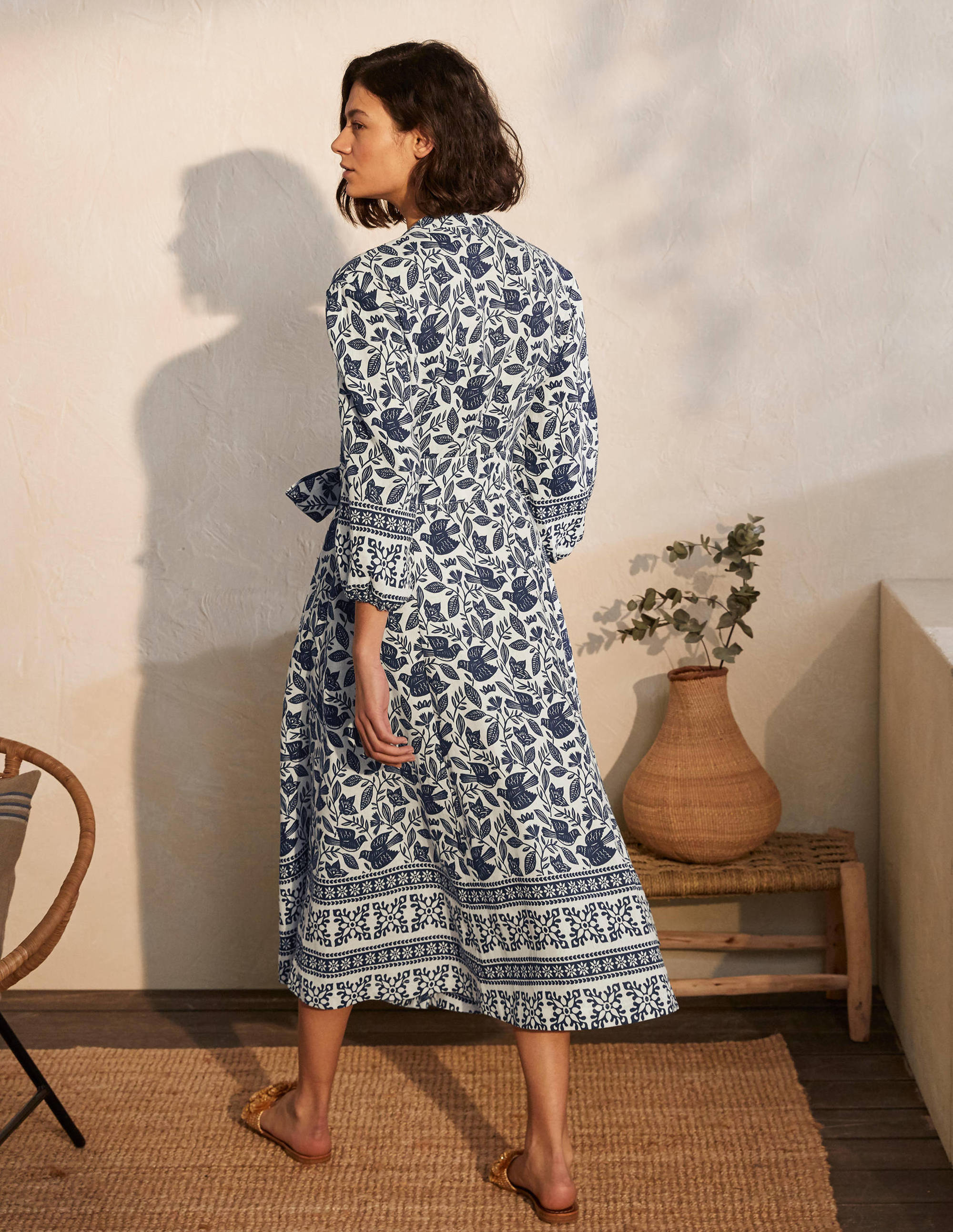Addie Linen Midi Dress-Ivory, Meadow Flight - Image 2