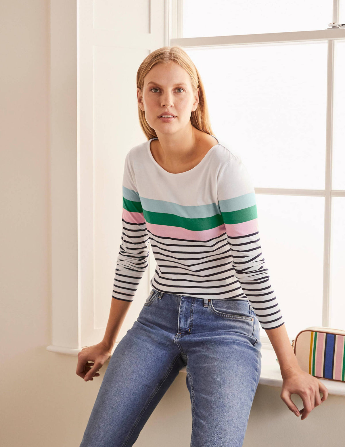 Long Sleeve Breton Top-Ice Blue/ Soft Peony-1