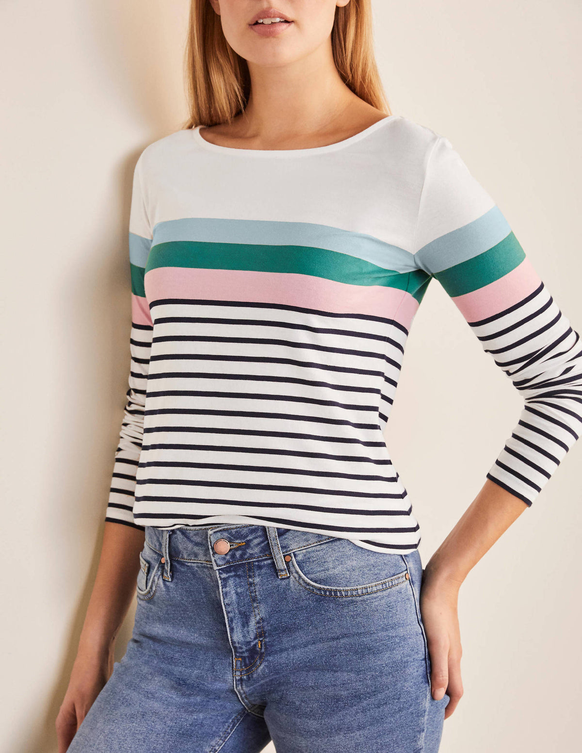 Long Sleeve Breton Top-Ice Blue/ Soft Peony - Image 4