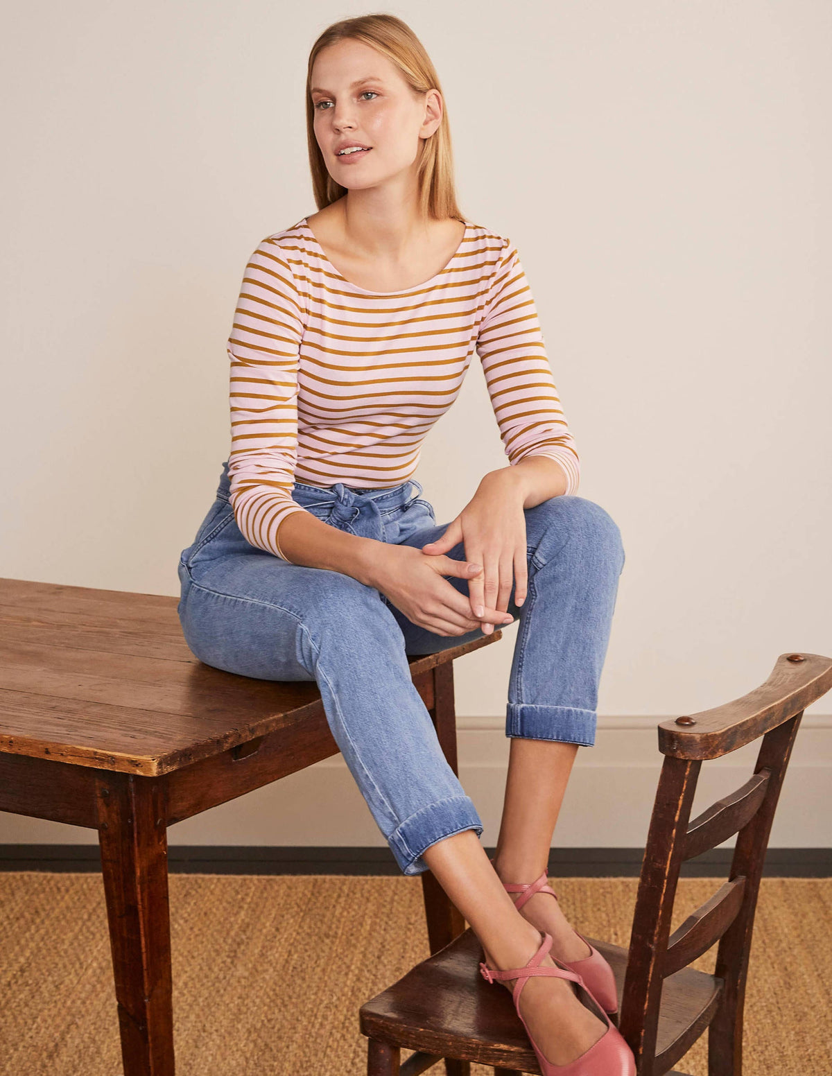 Long Sleeve Breton Top-Spring Blossom/ Frankincense - Image 1