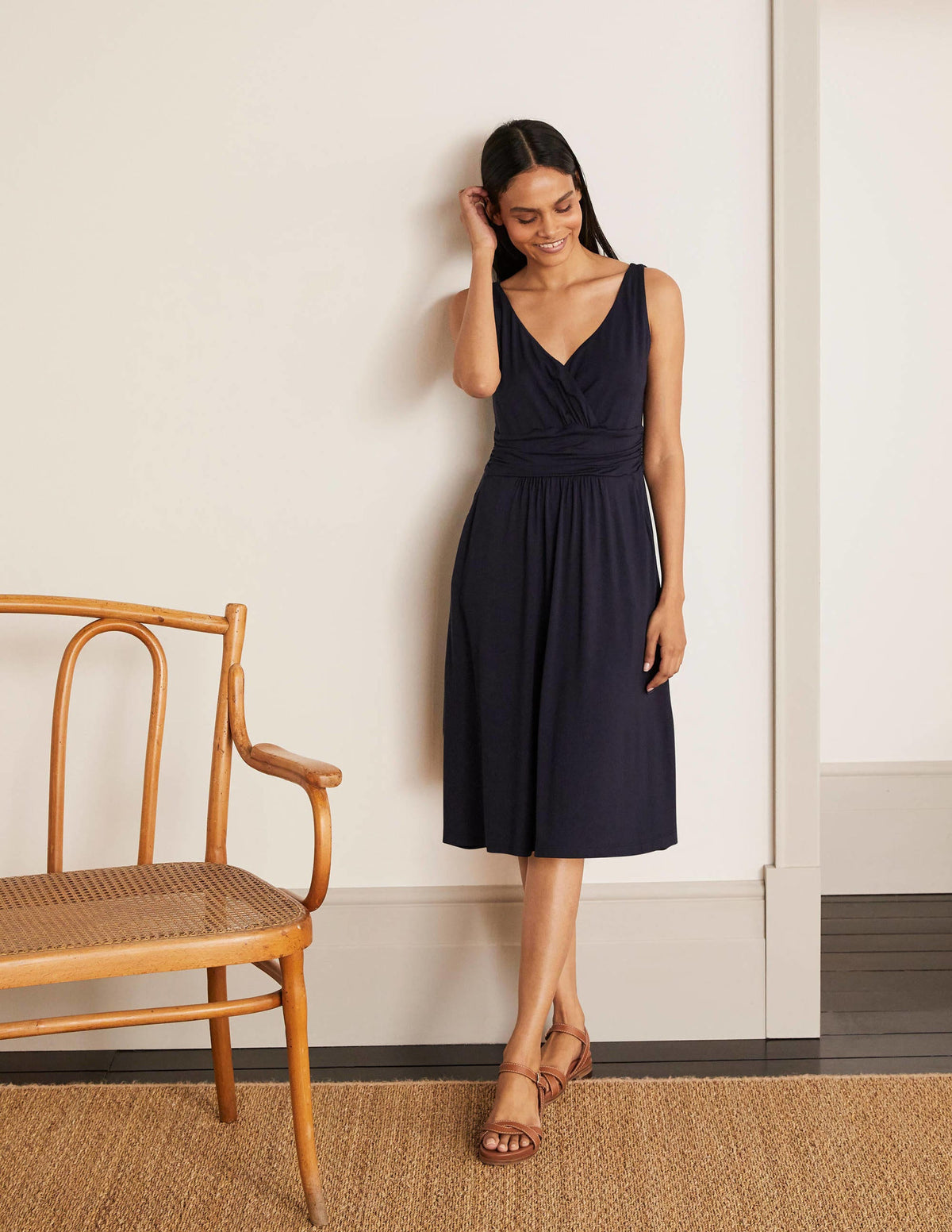 Effie V-Neck Jersey Dress-Navy - Image 1