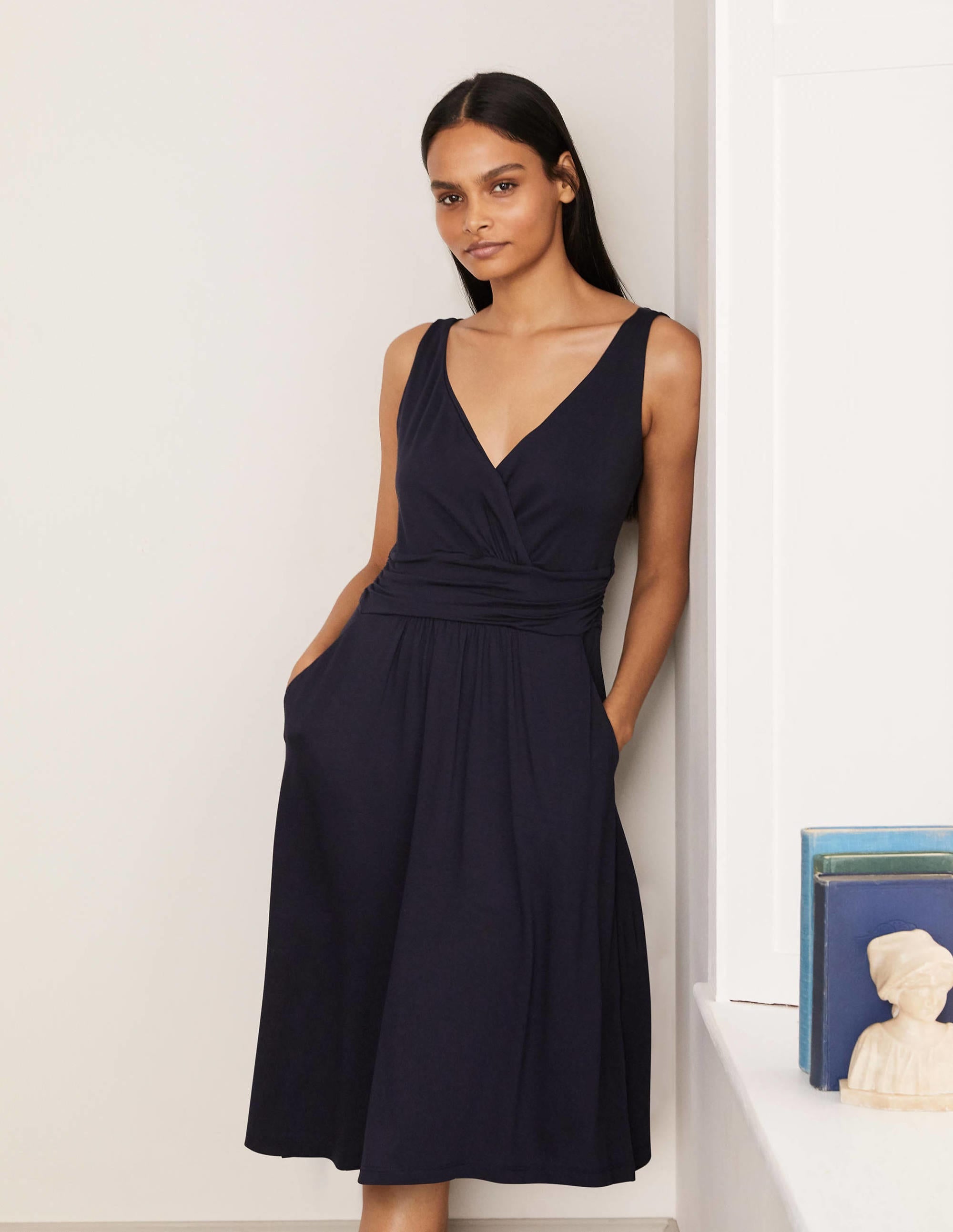 Effie V-Neck Jersey Dress-Navy - Image 2