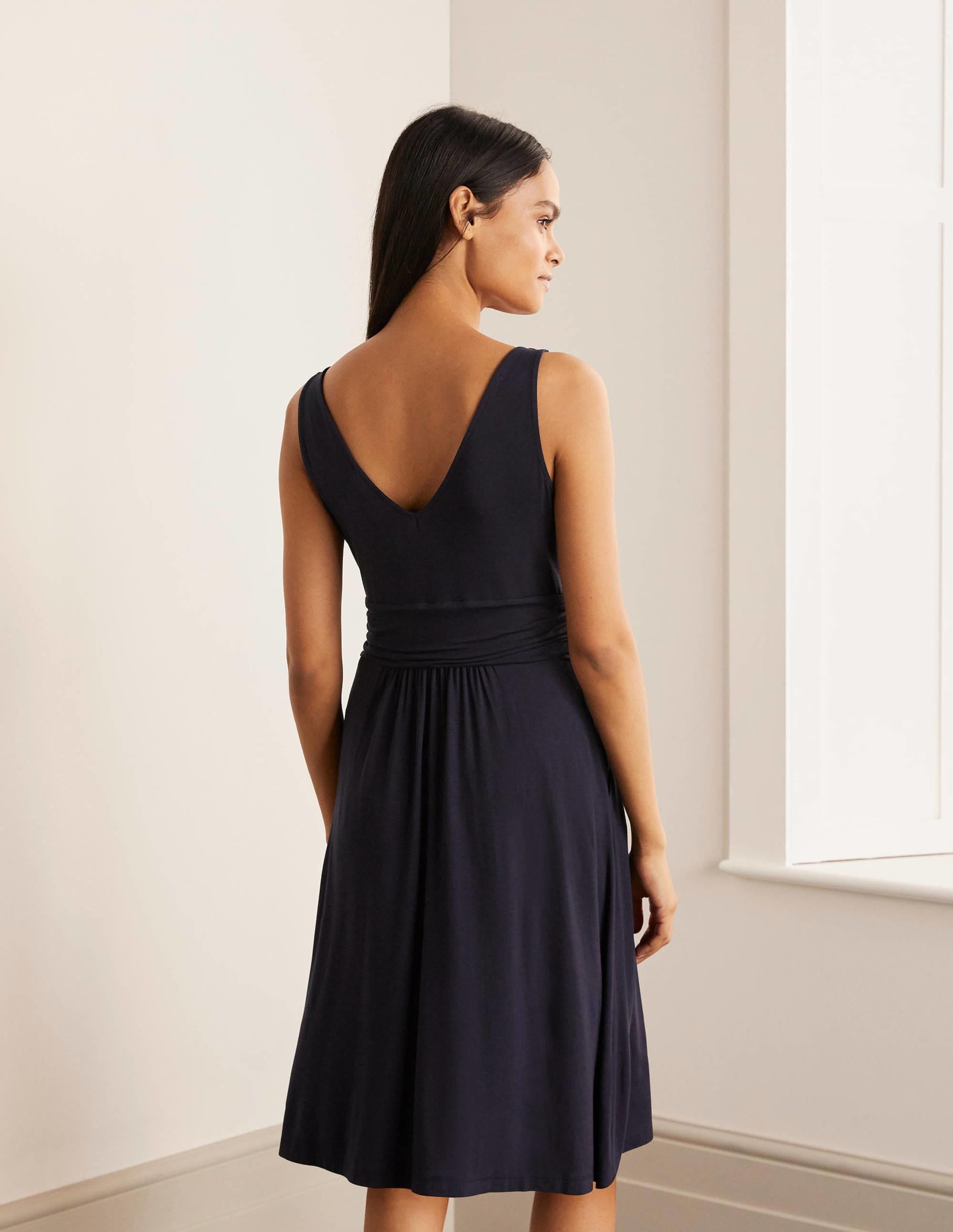 Effie V-Neck Jersey Dress-Navy - Image 3