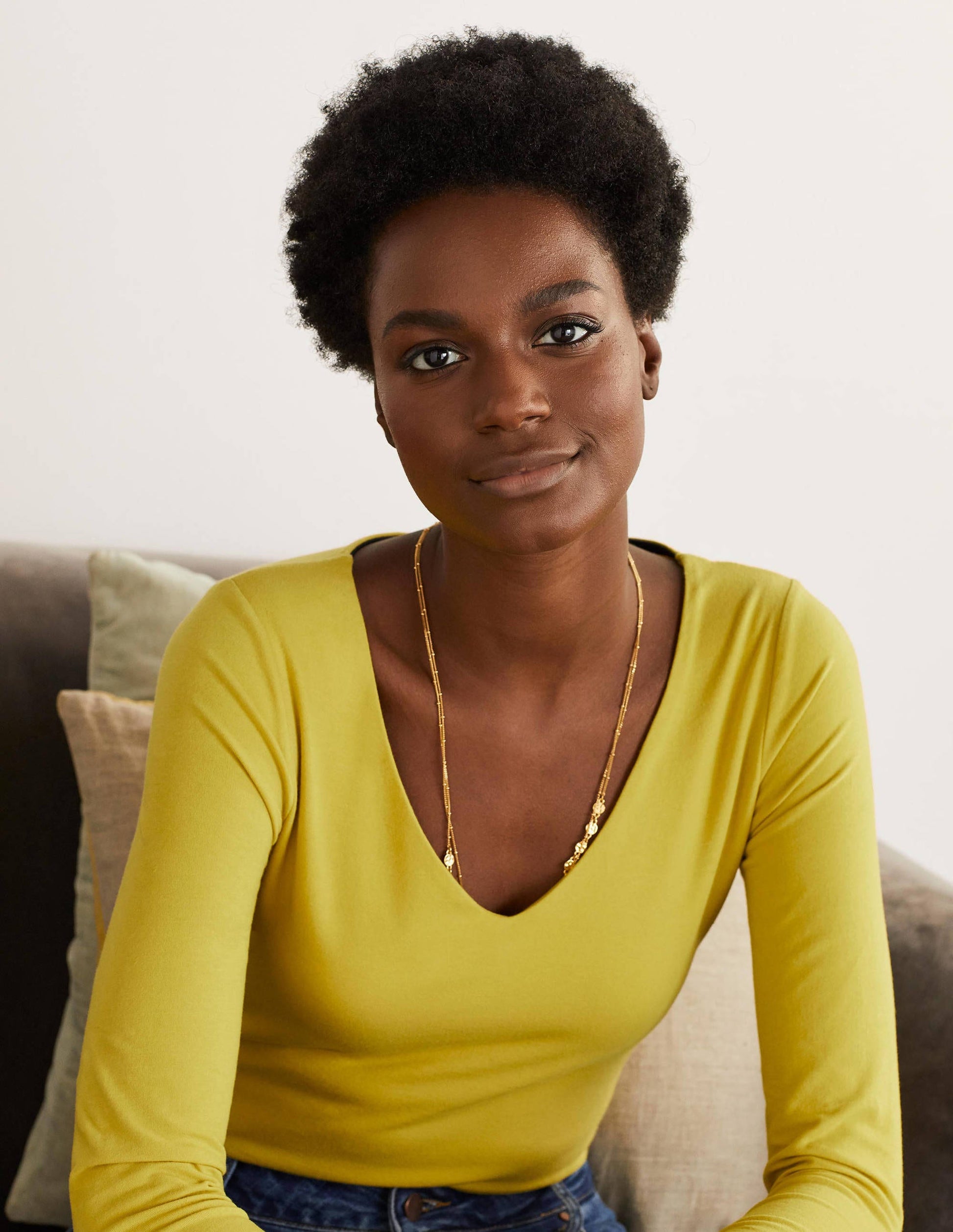 Double Layer V-neck Top-Chartreuse-1