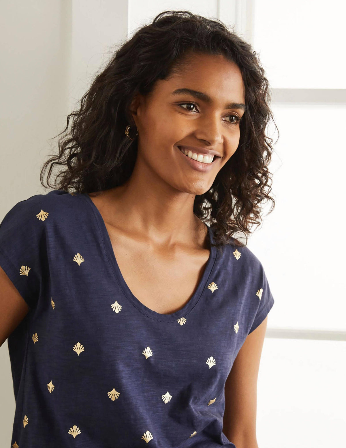 Fun Voop Tee-Navy, Coral Tile - Image 4
