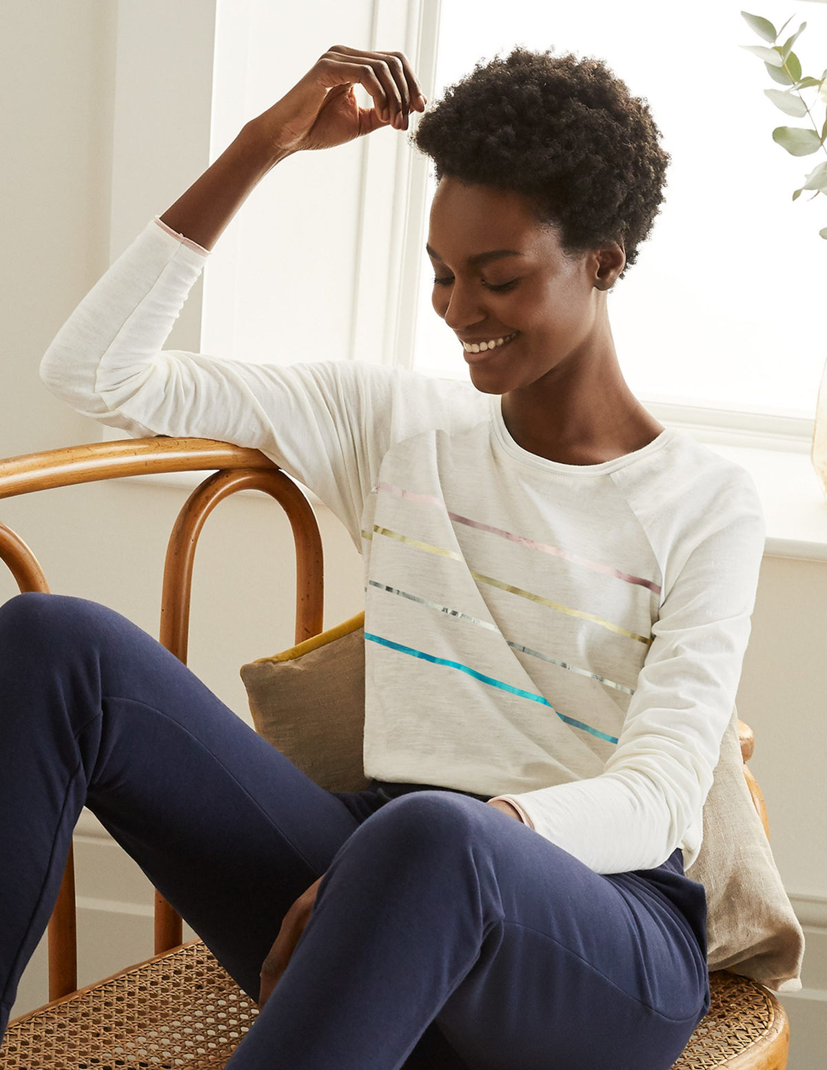Lorna Baseball Top-Ivory, Foil Placement Stripe-1