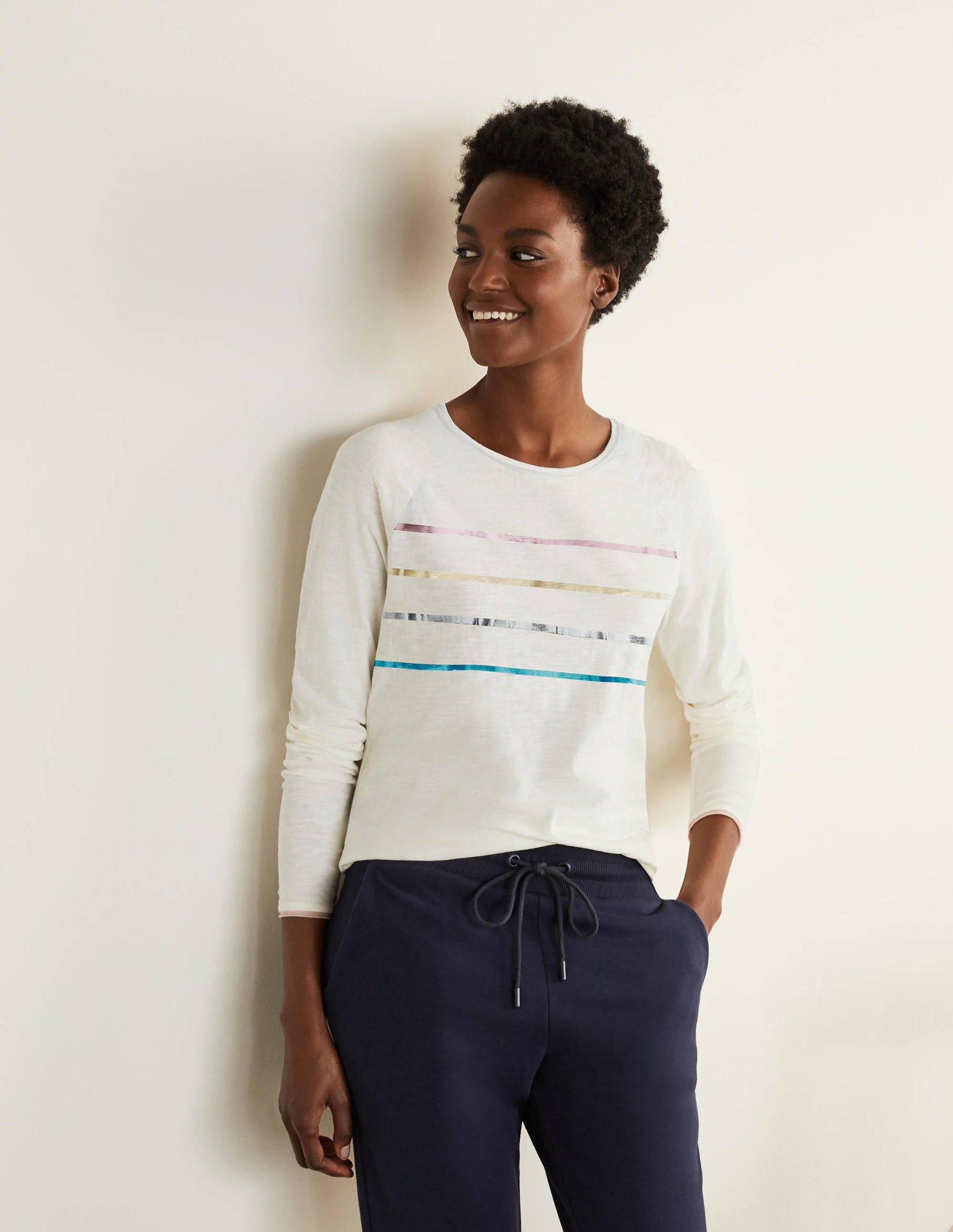 Lorna Baseball Top-Ivory, Foil Placement Stripe-2