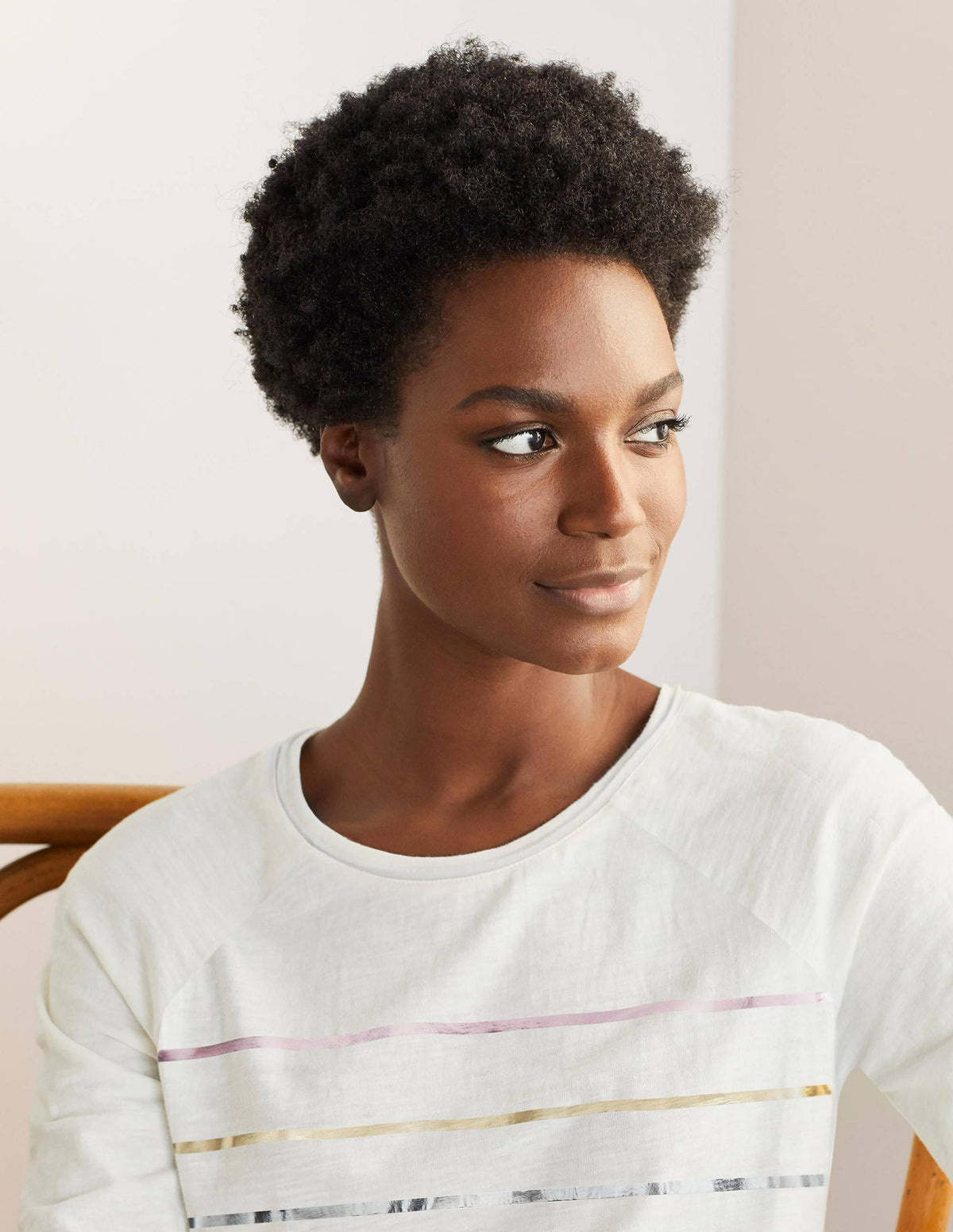 Lorna Baseball Top-Ivory, Foil Placement Stripe - Image 4