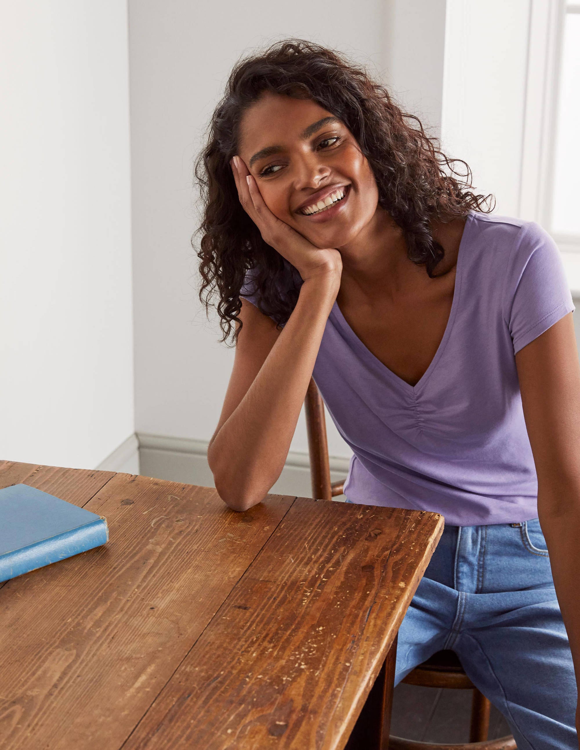 Supersoft Ruched V-neck Tee-Cool Violet - Image 1