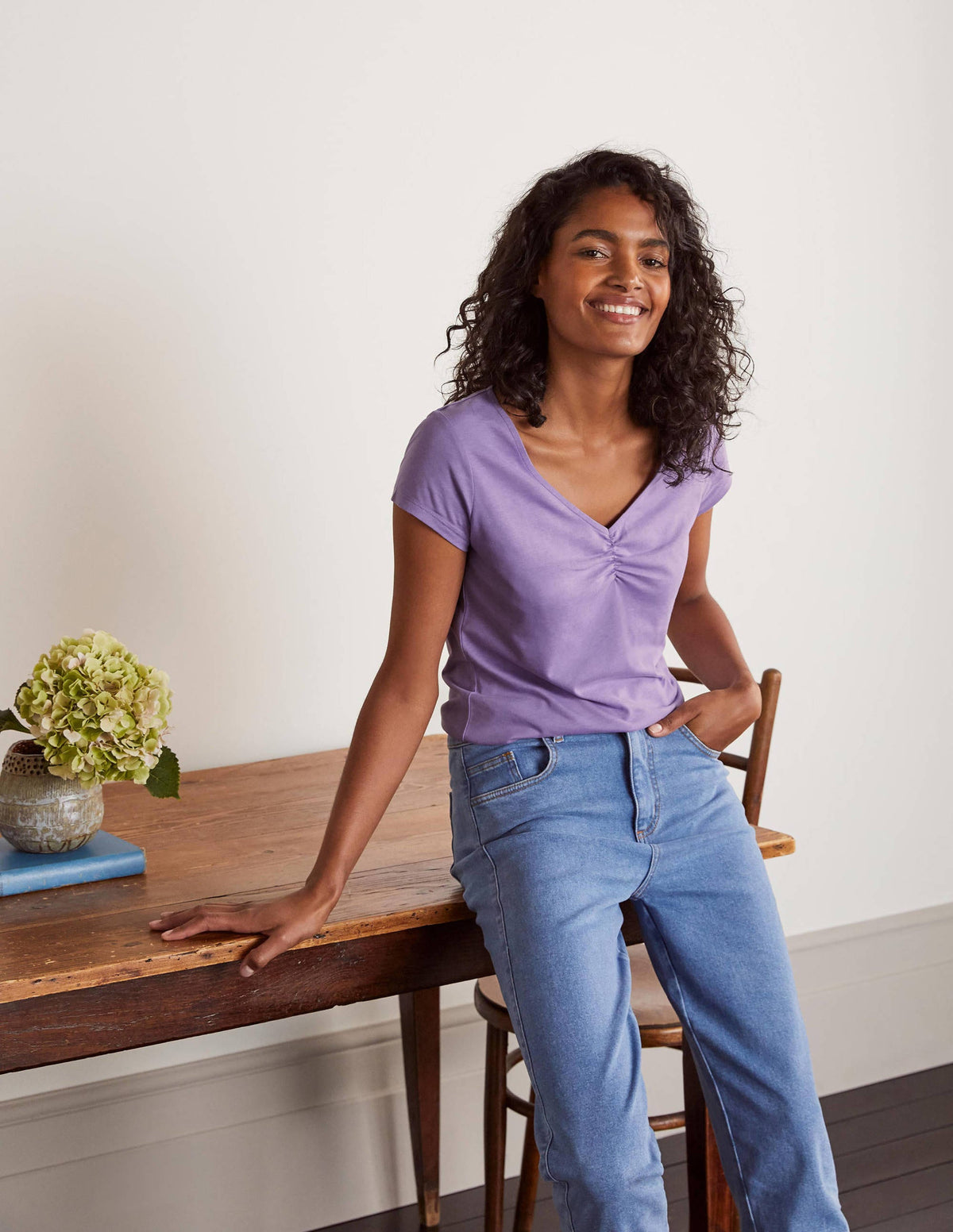 Supersoft Ruched V-neck Tee-Cool Violet-2
