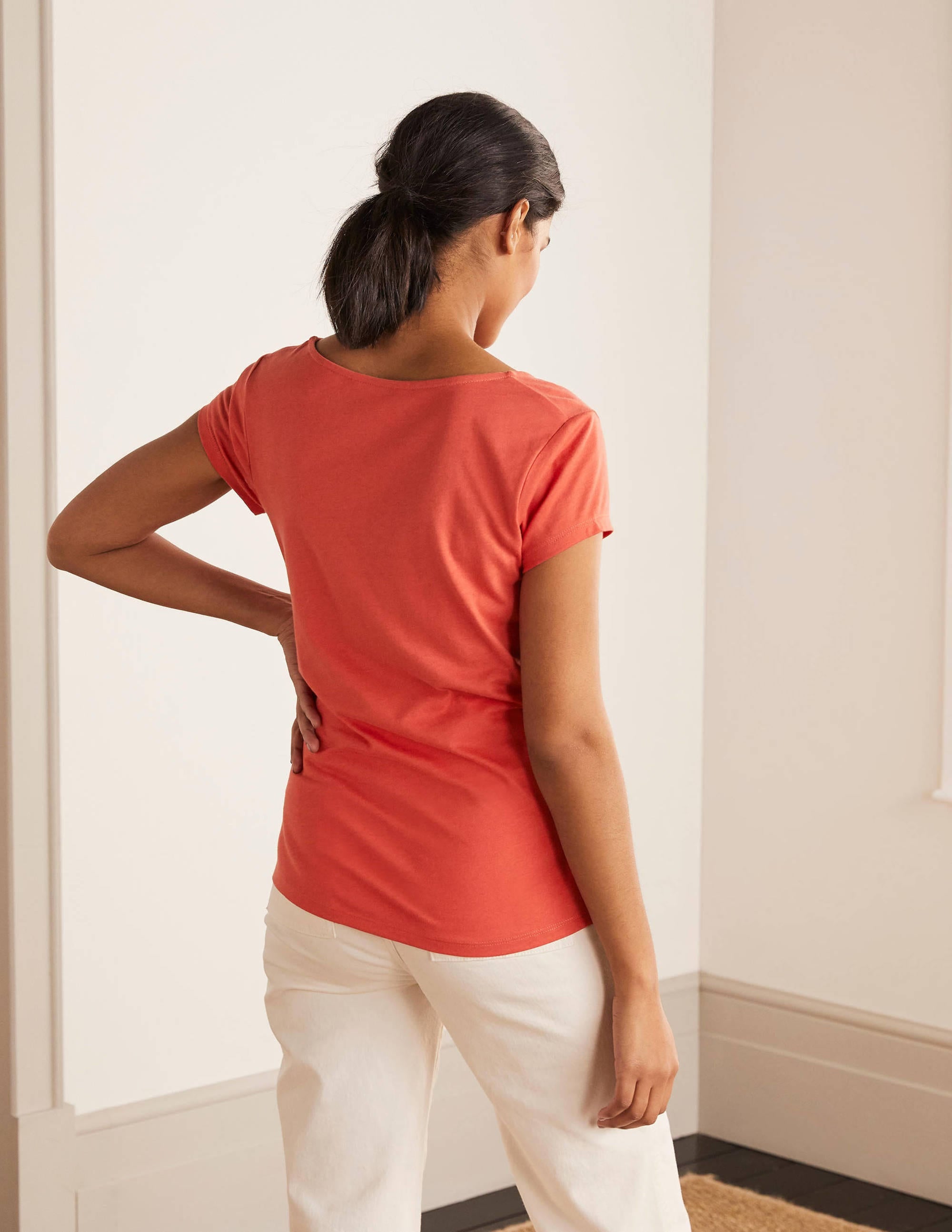 Supersoft Ruched V-neck Tee-Cherry Red - Image 3