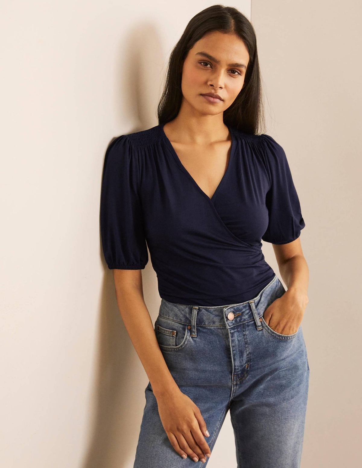 Joanna Wrap Top-Navy - Image 1