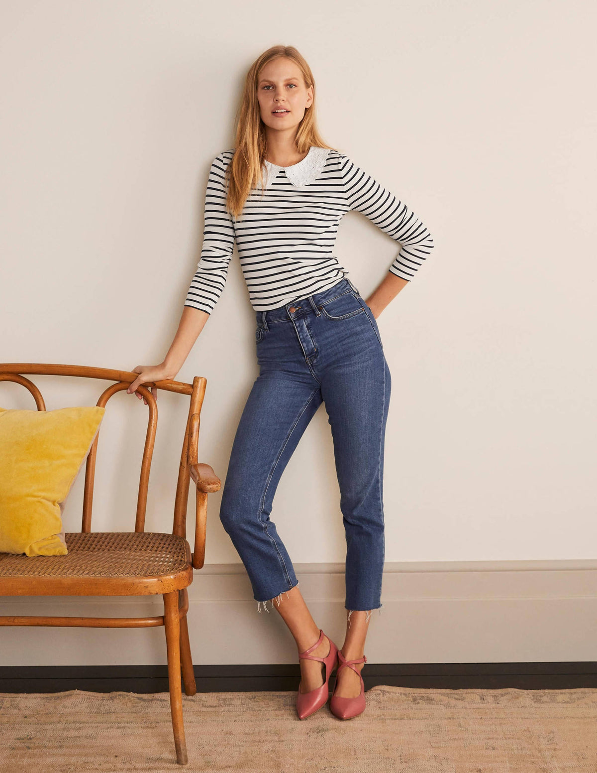 Kathleen Jersey Top-Ivory/ Navy - Image 1