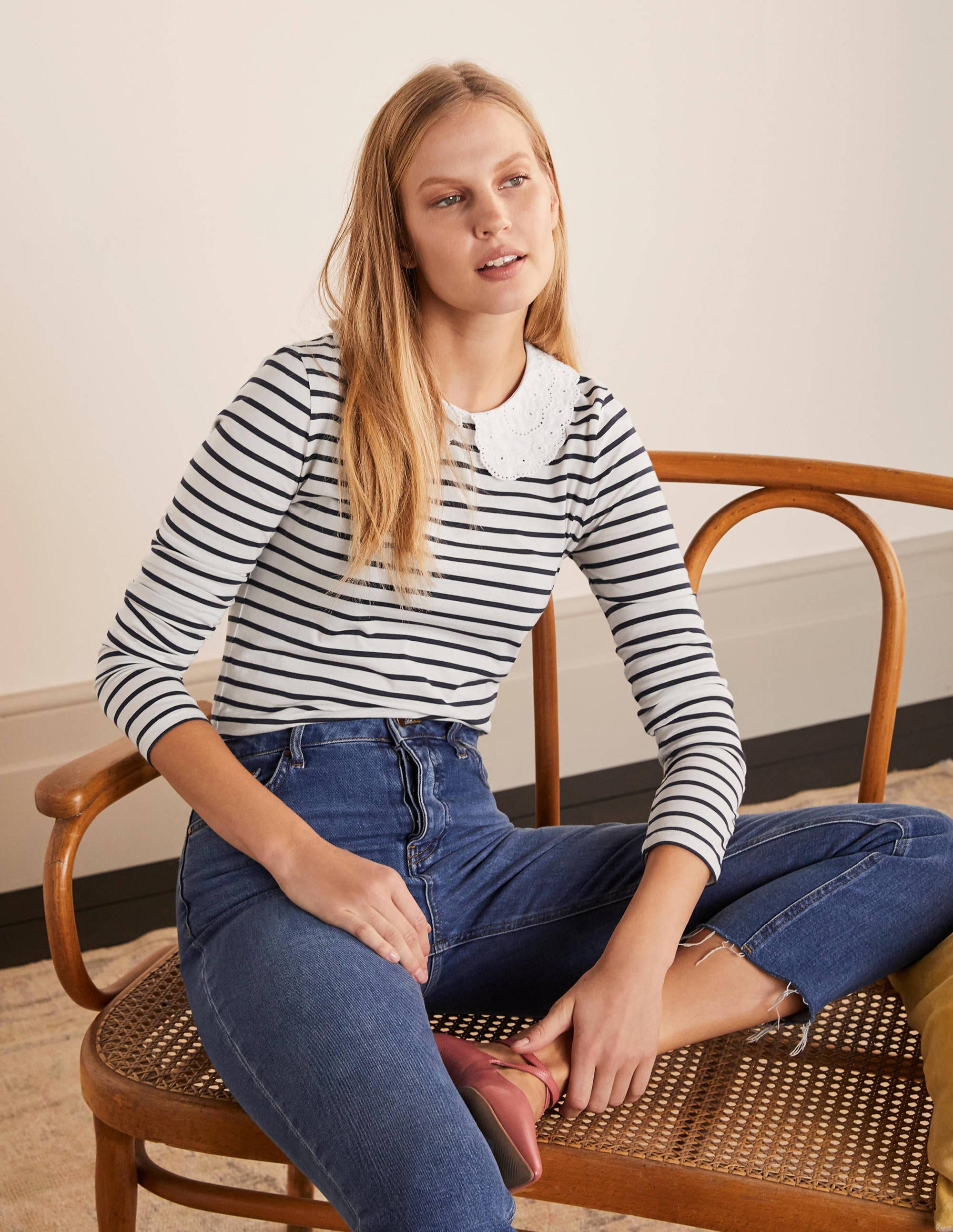 Kathleen Jersey Top-Ivory/ Navy - Image 2