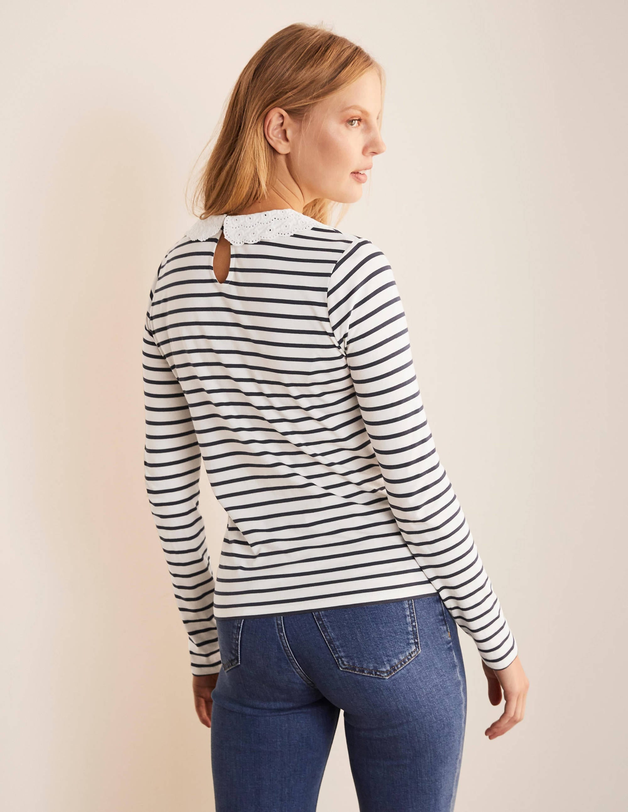 Kathleen Jersey Top-Ivory/ Navy - Image 3