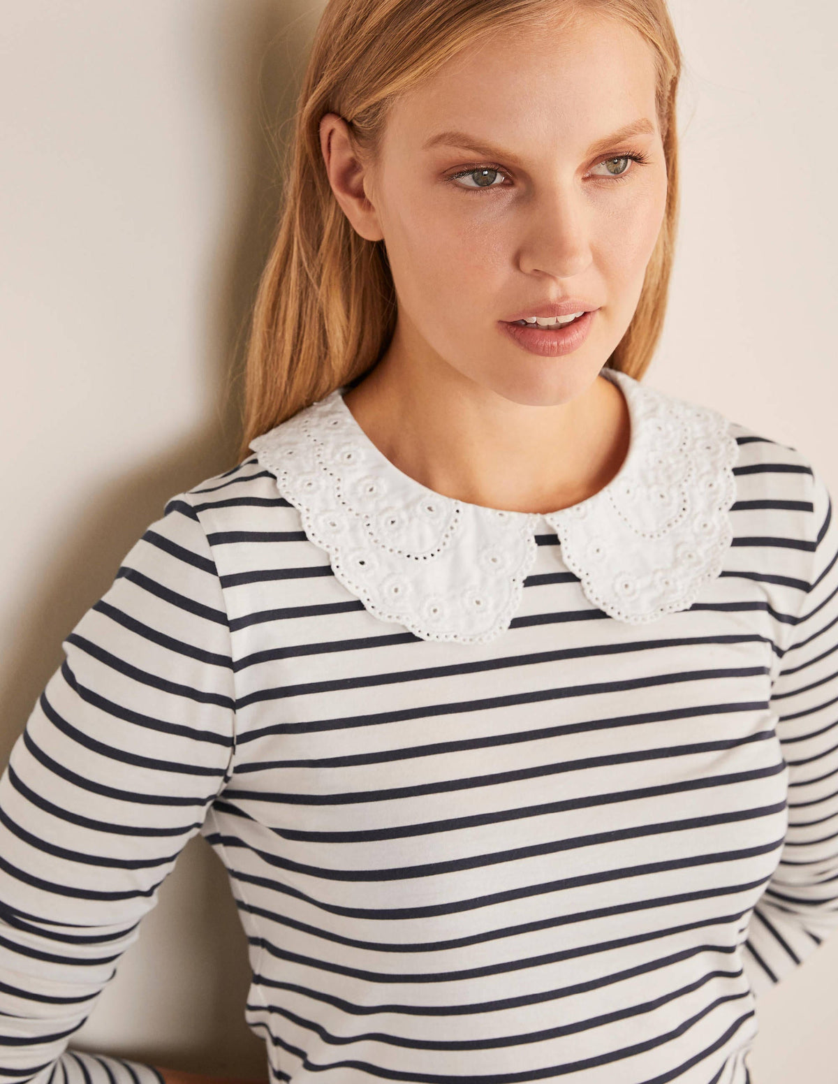 Kathleen Jersey Top-Ivory/ Navy-4