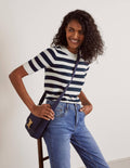 Abingdon Knitted Tee-Navy/Ivory Stripe