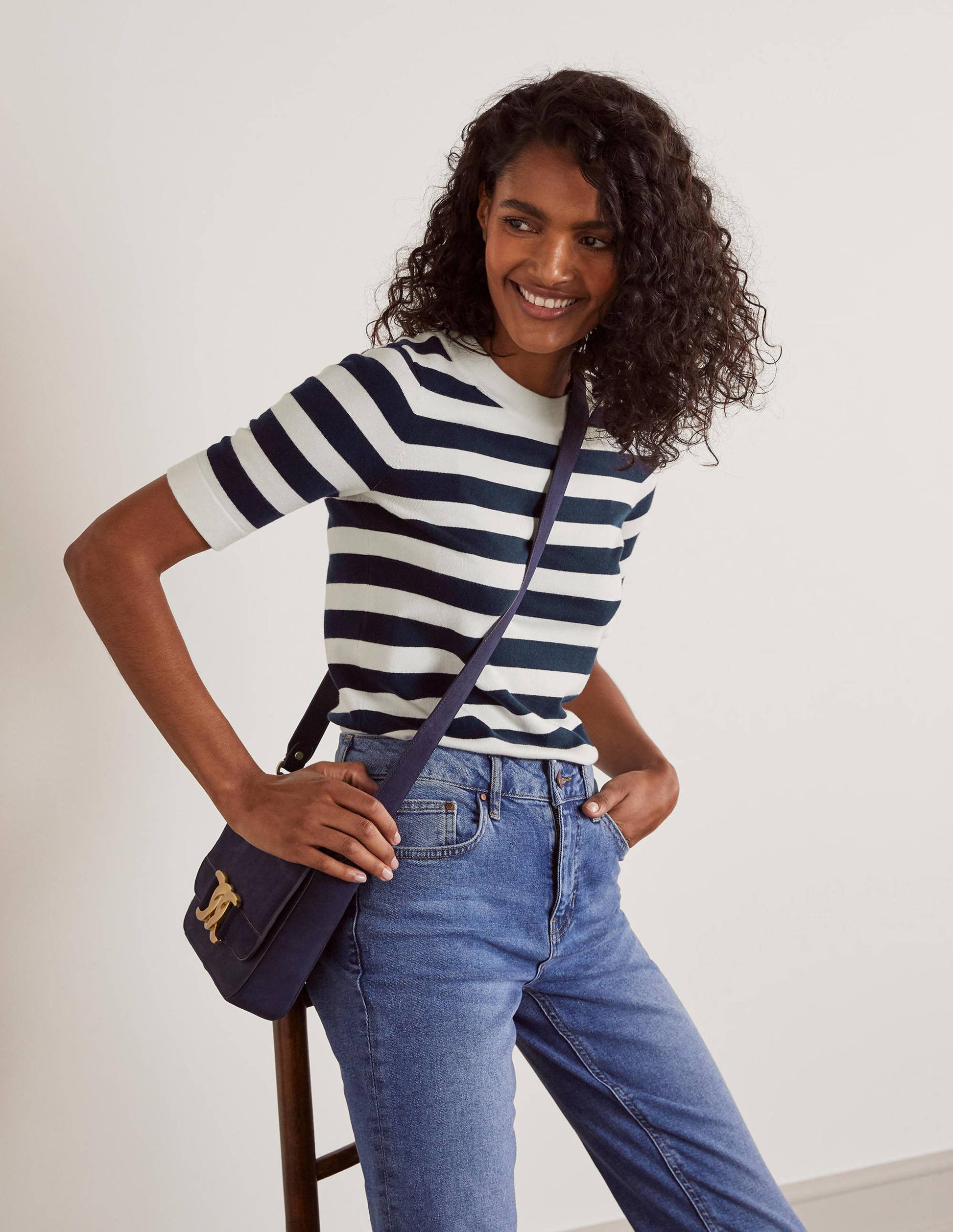 Abingdon Knitted Tee-Navy/Ivory Stripe-1