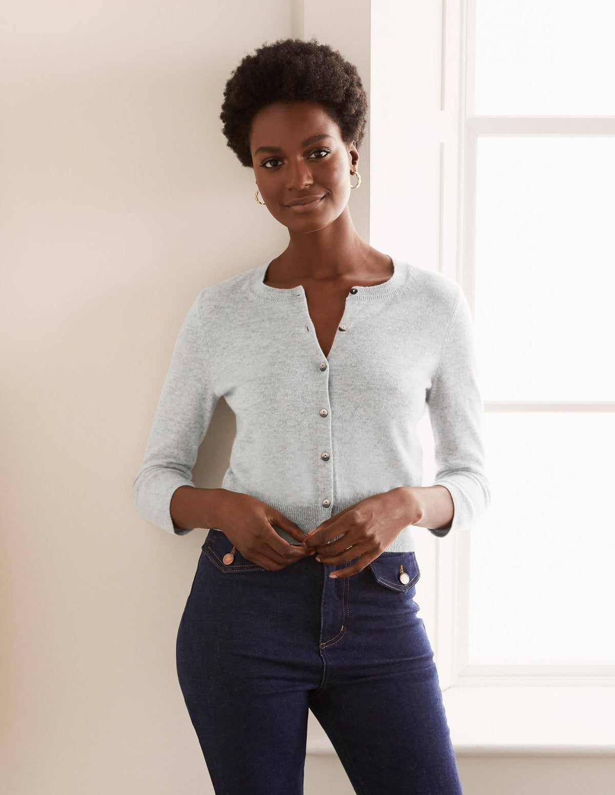 Cashmere Crop Cardigan-Grey Melange-1