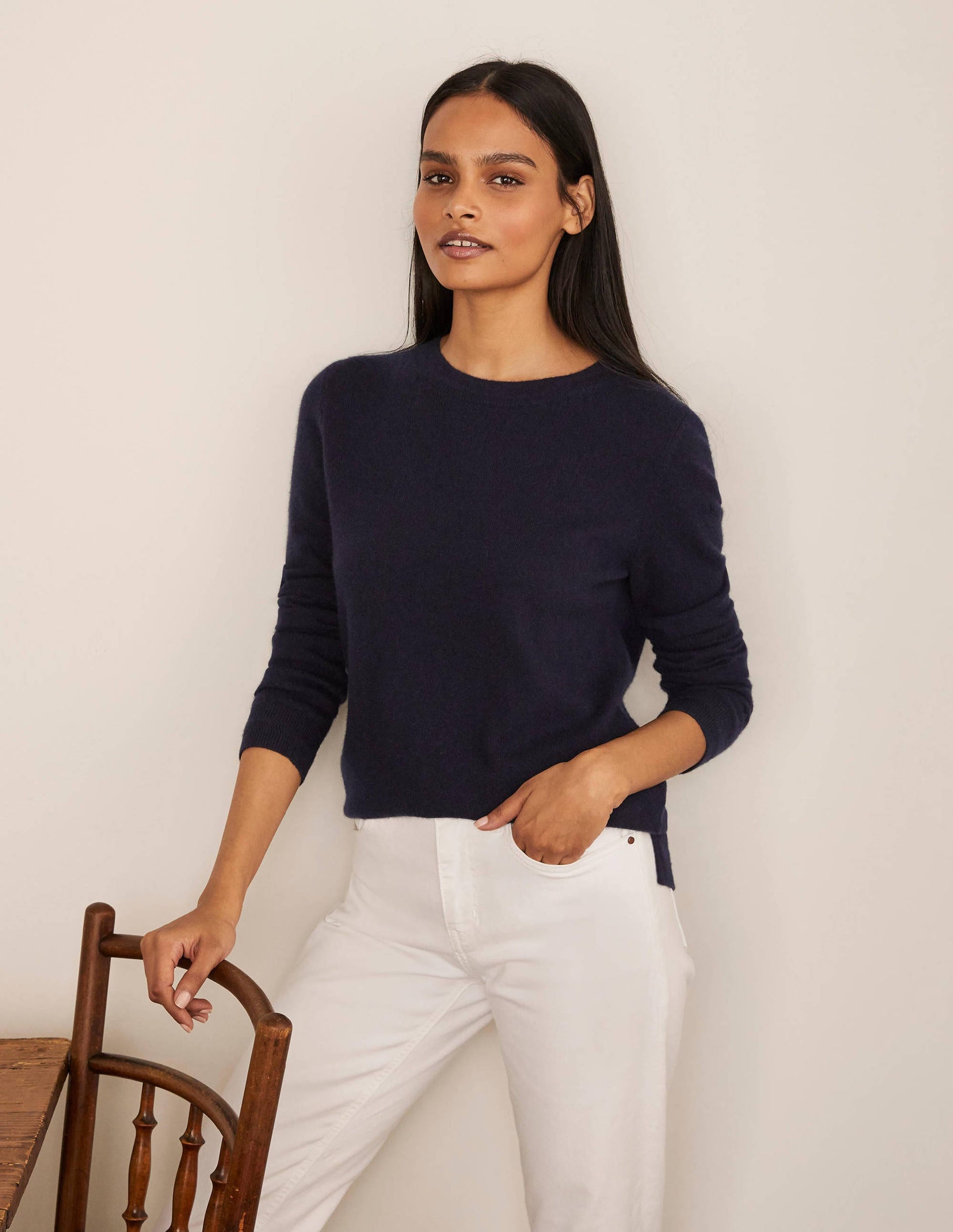 Cashmere Crew Neck Sweater-Navy-1