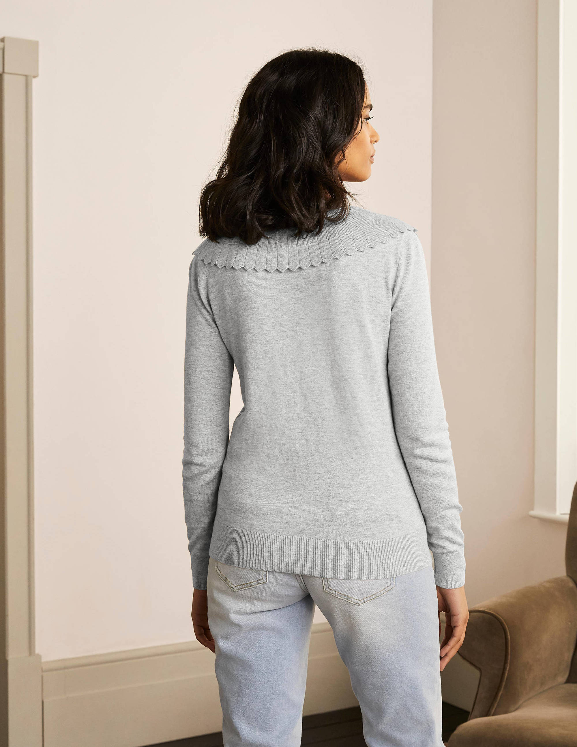 Abercorn Scallop Cardigan-Grey Melange - Image 3