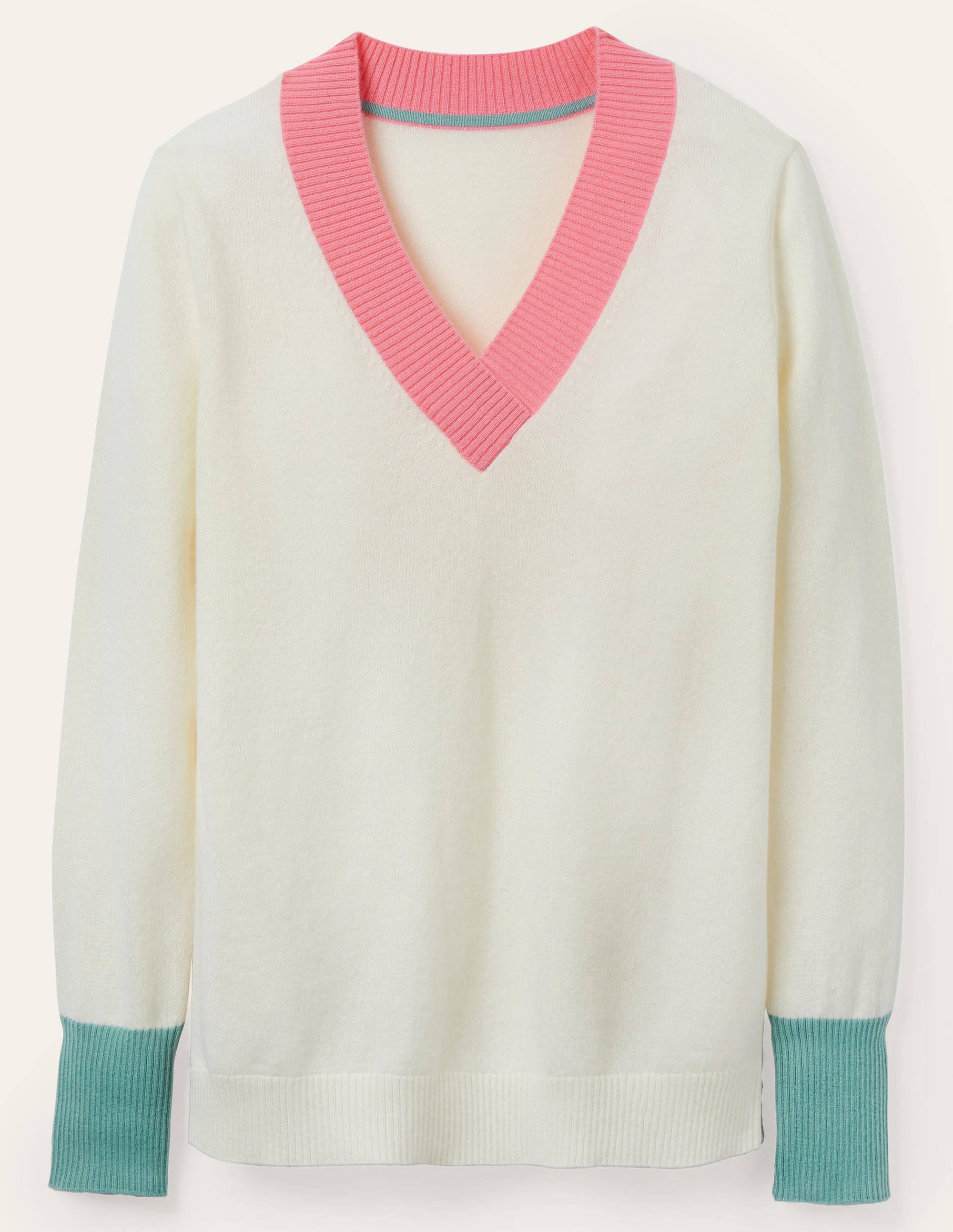 Oakley Cashmere V-Neck Sweater-Ivory Colourblock - Image 5