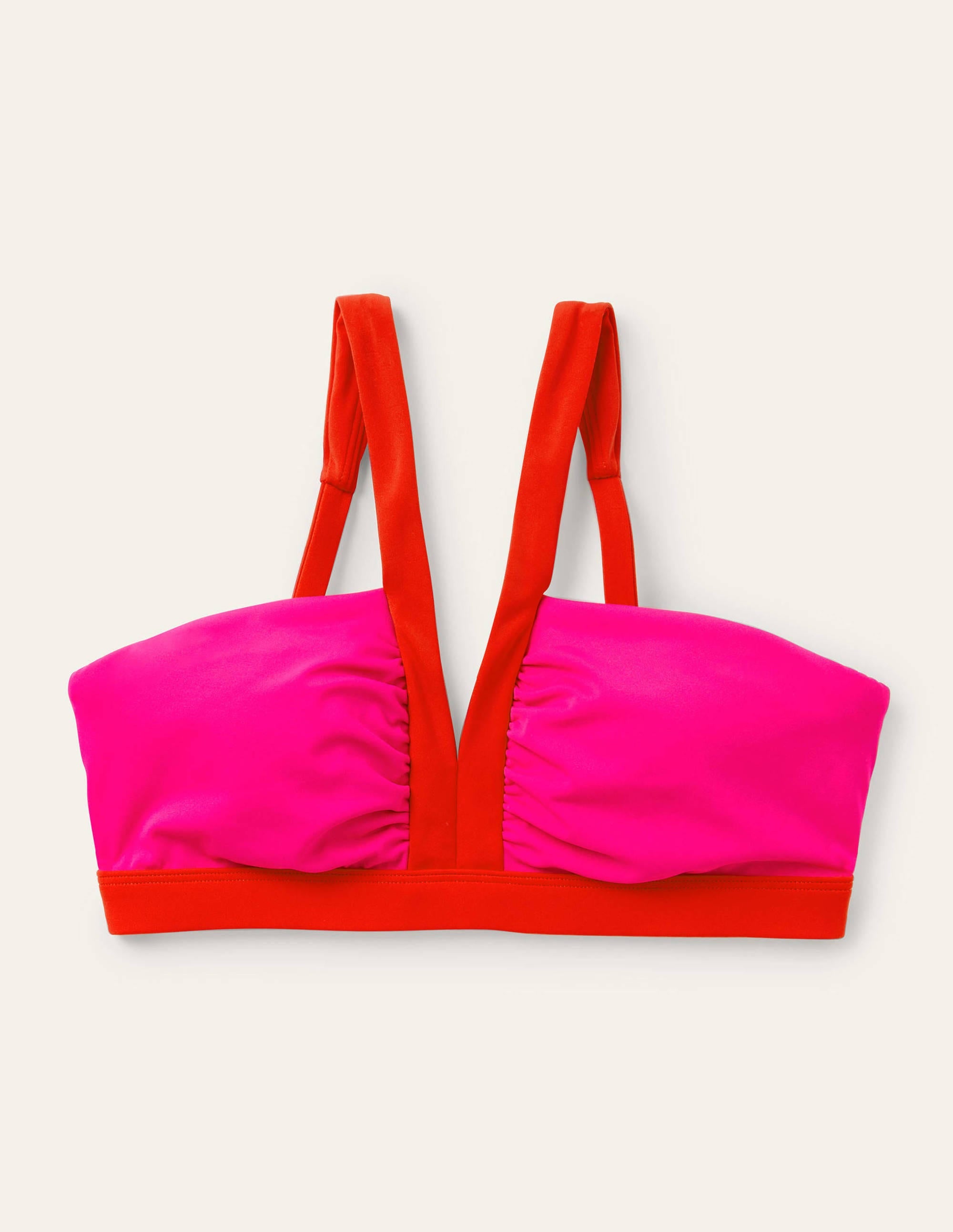 Corsica V-neck Bikini Top-Neon Pink Colourblock - Image 5