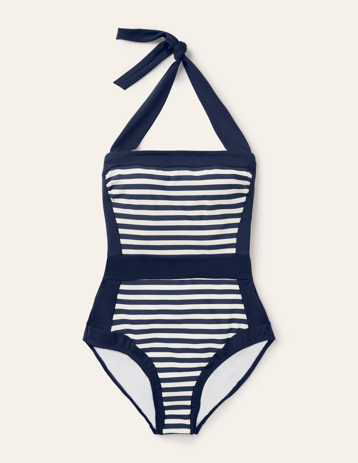Santorini Halterneck Swimsuit-French Navy, Ivory Stripe - Image 9