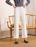 Cropped Turn-Up Jeans-Ecru