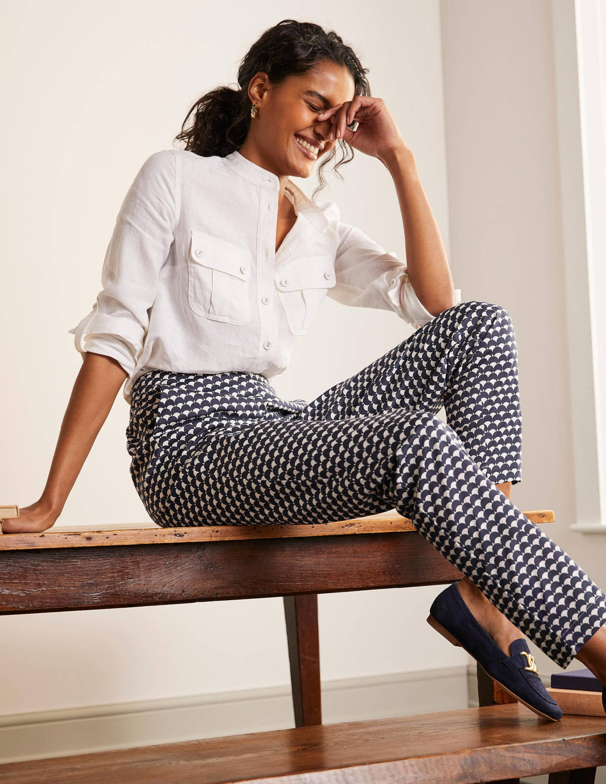 Pull On Pants-Navy, Scallop Row - Image 1
