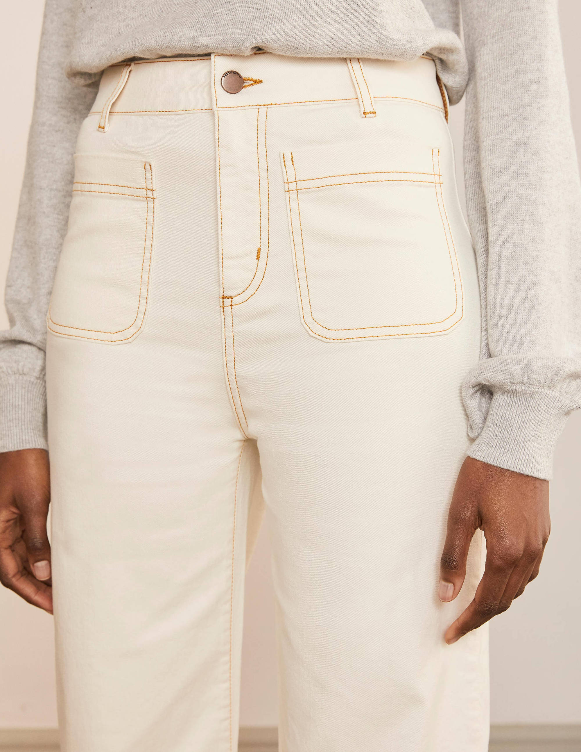 Patch Pocket Wide Leg Jeans-Ivory - Image 3
