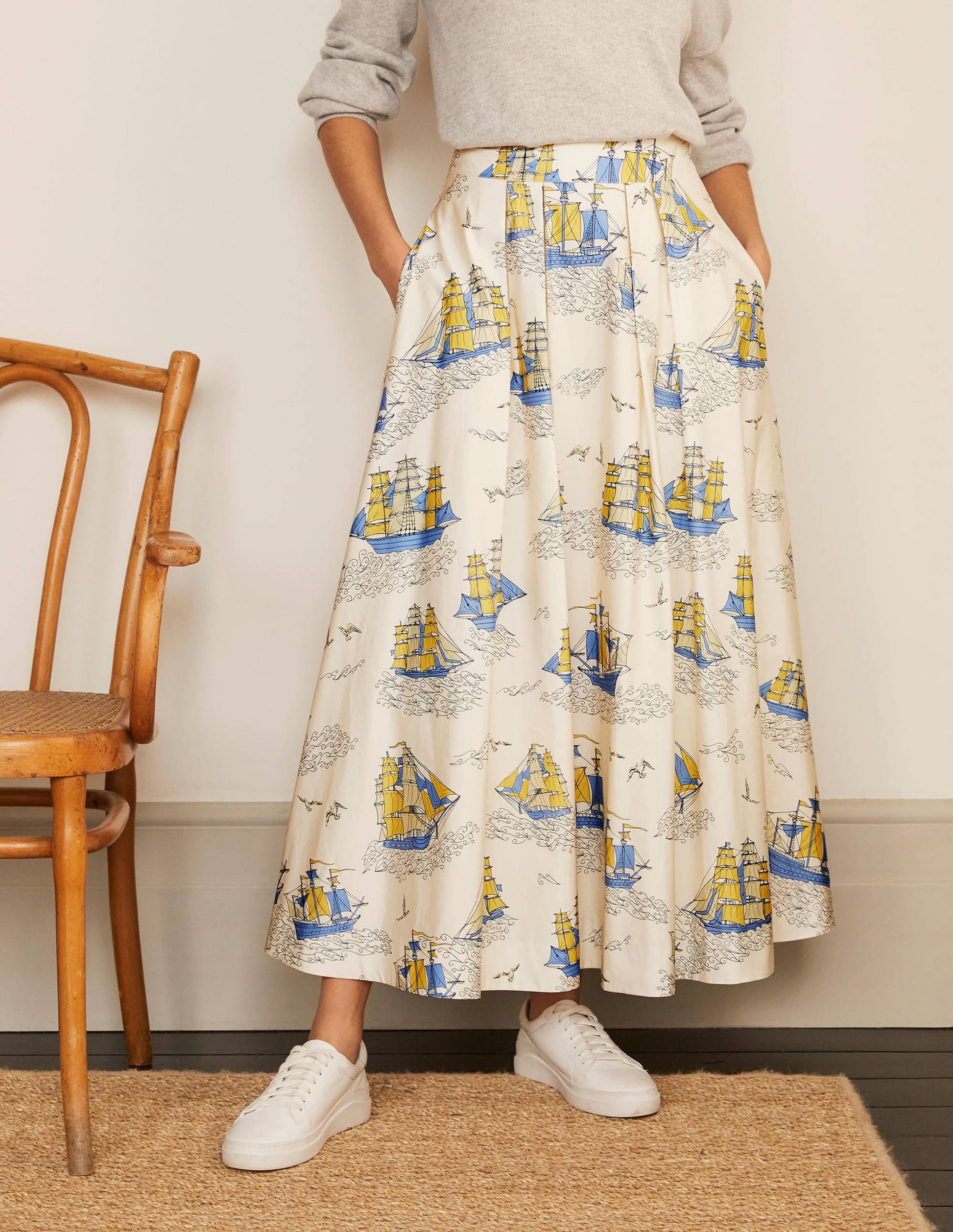 Livia Full Skirt-Ivory Nautical Voyage-1