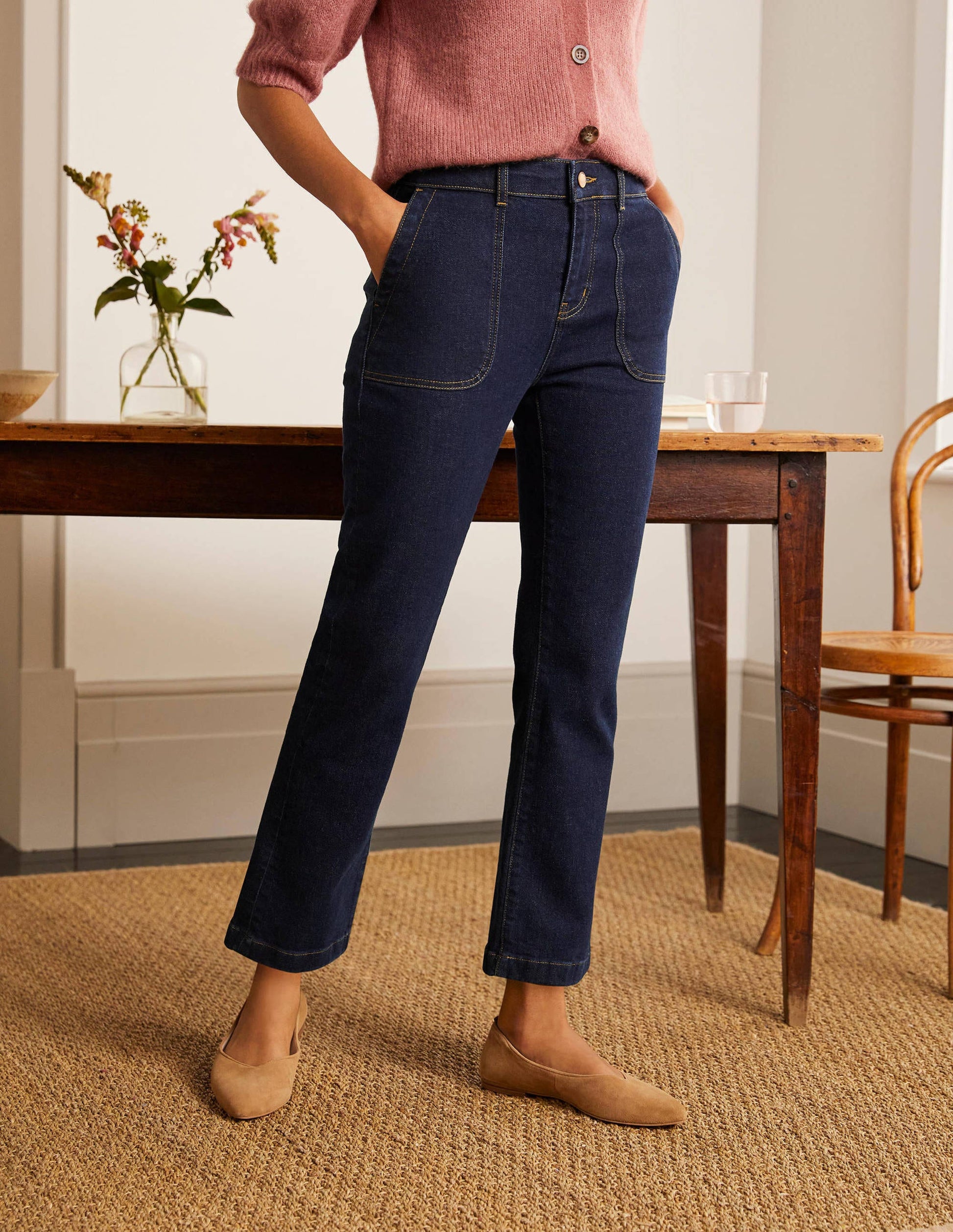 Utility Kick Flare Jeans-Indigo-2