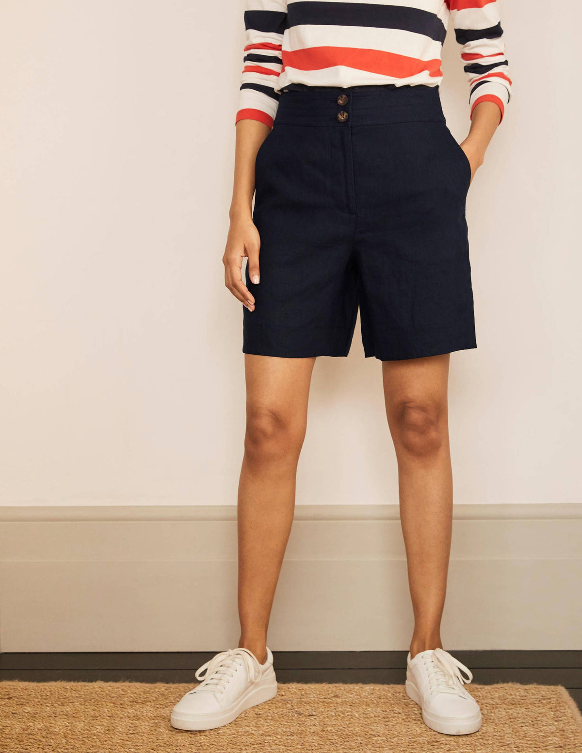 Cornwall Linen Shorts-Navy-1