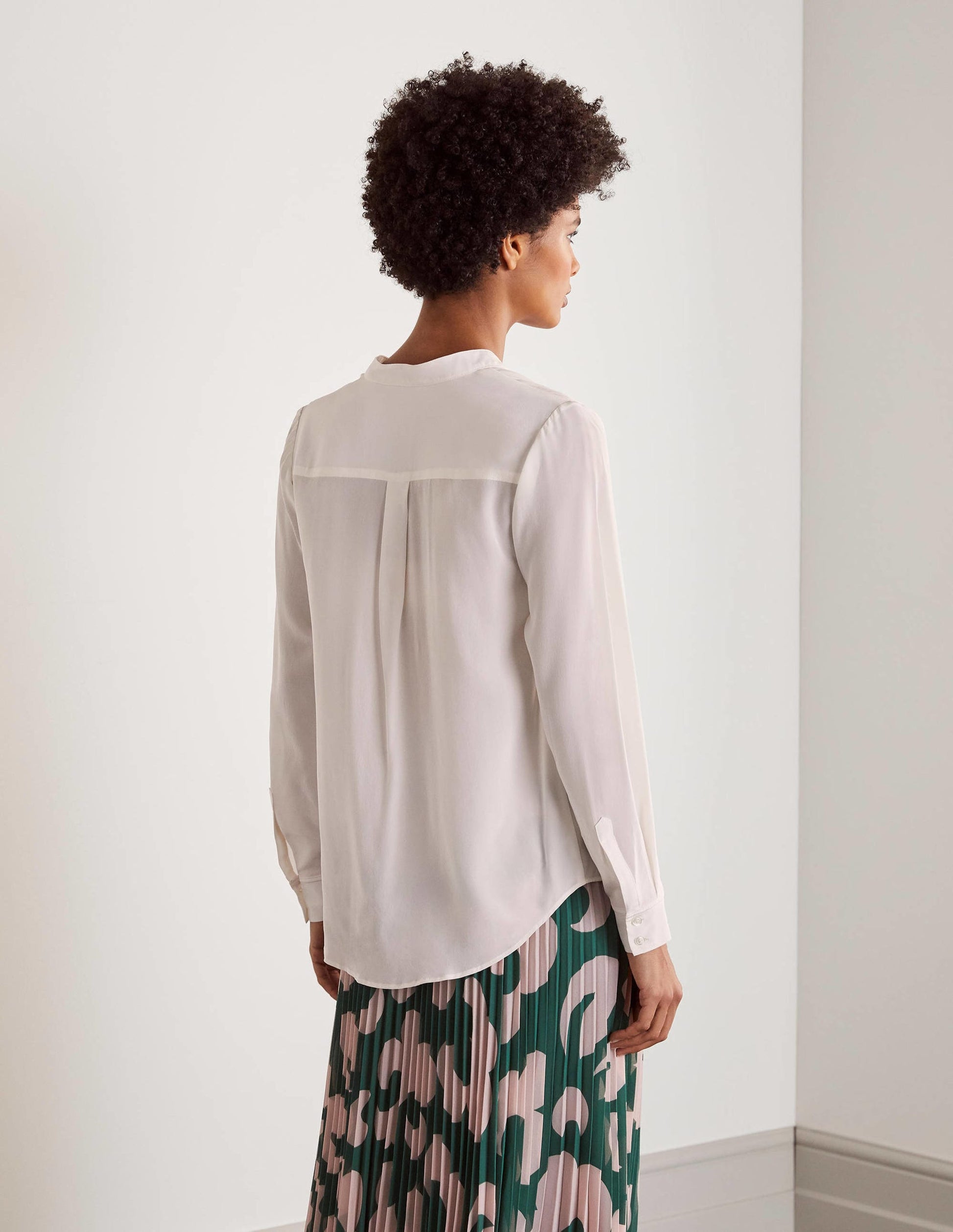 Silk Collarless Blouse-Ivory-3
